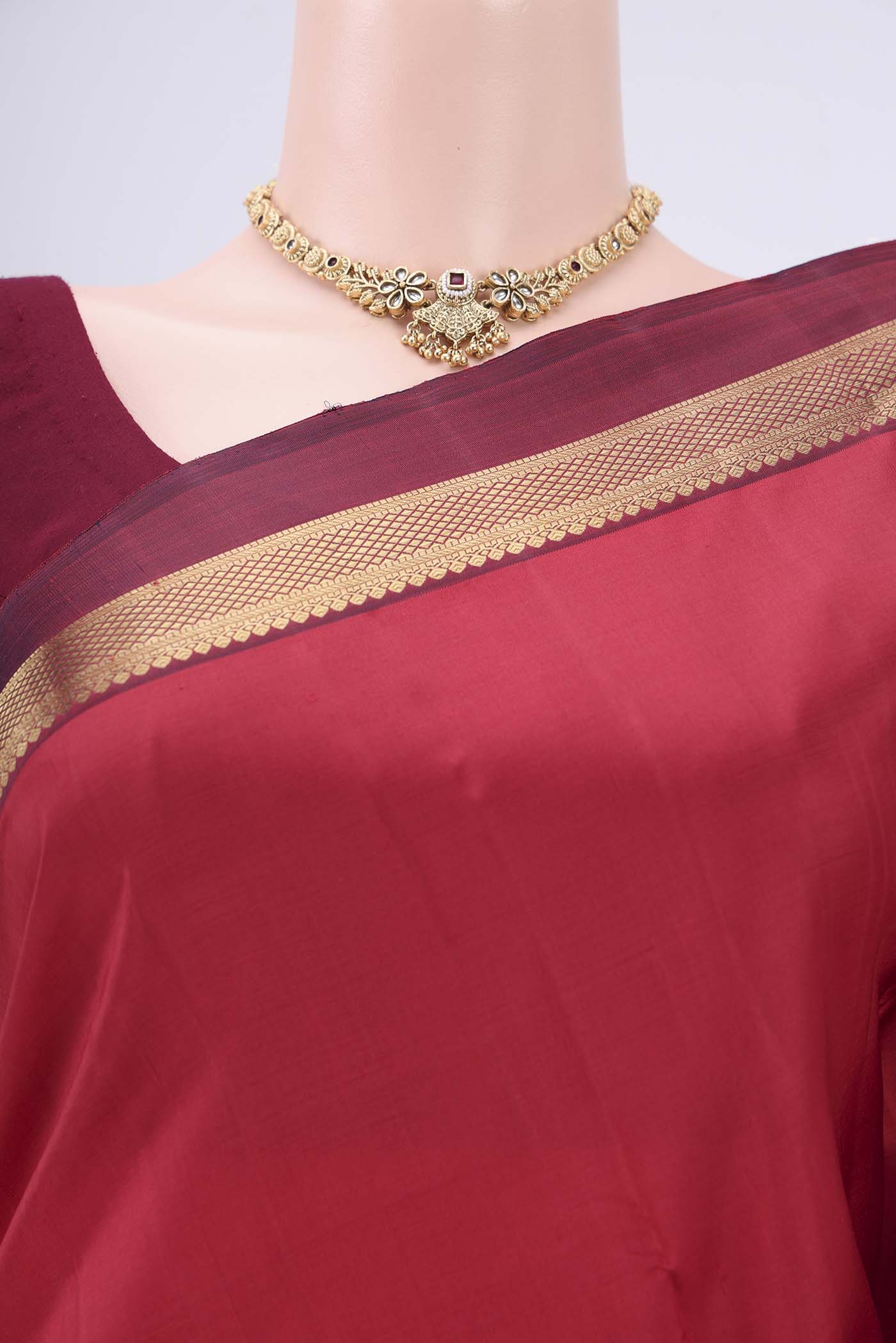 Deep Red Kanjivaram Silk Saree - Image 2