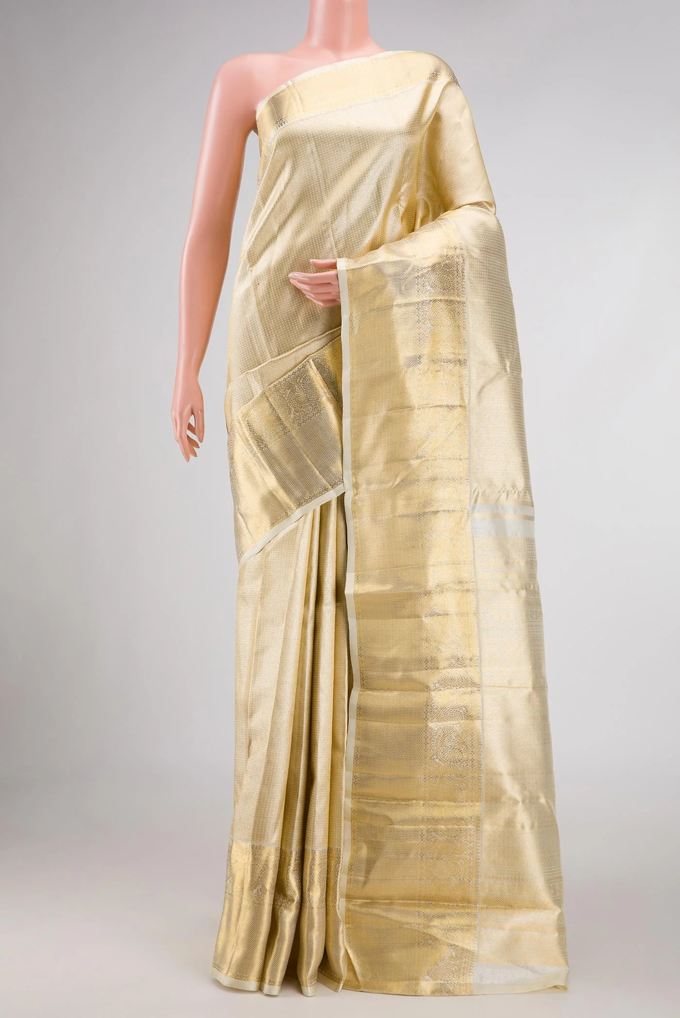 Pure Silk Pure Zari Gold Dual Tone Kanjivaram Saree