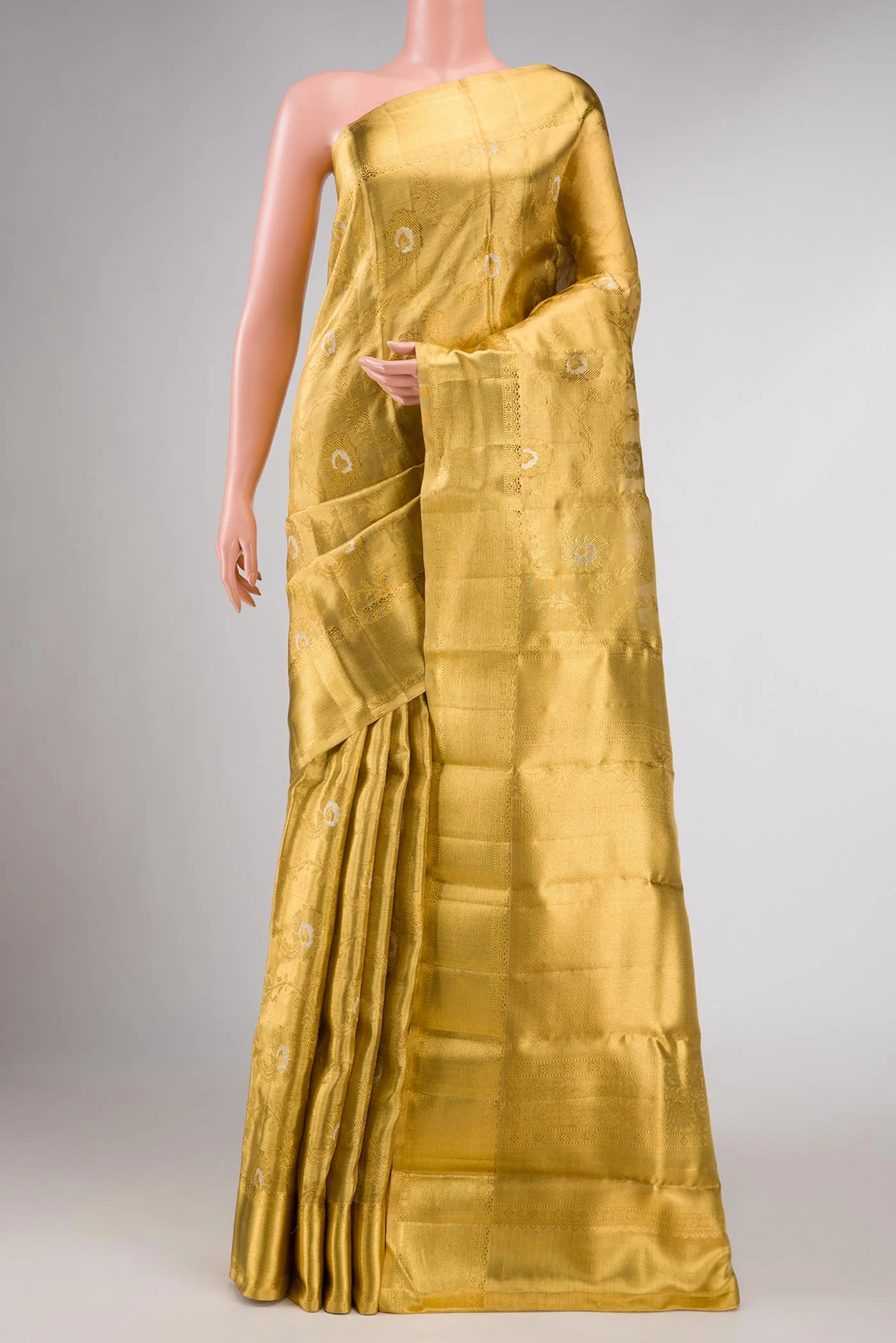 Pure Silk Pure Zari Gold Dual Tone Kanjivaram Tissue Saree