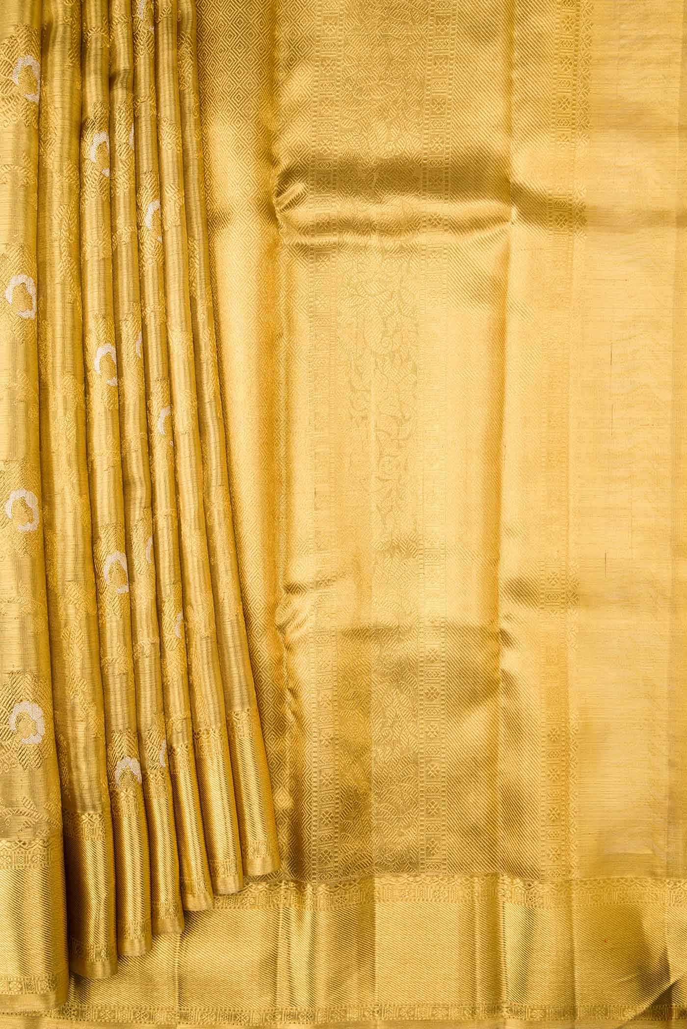 Pure Silk Pure Zari Gold Dual Tone Kanjivaram Tissue Saree - Image 4