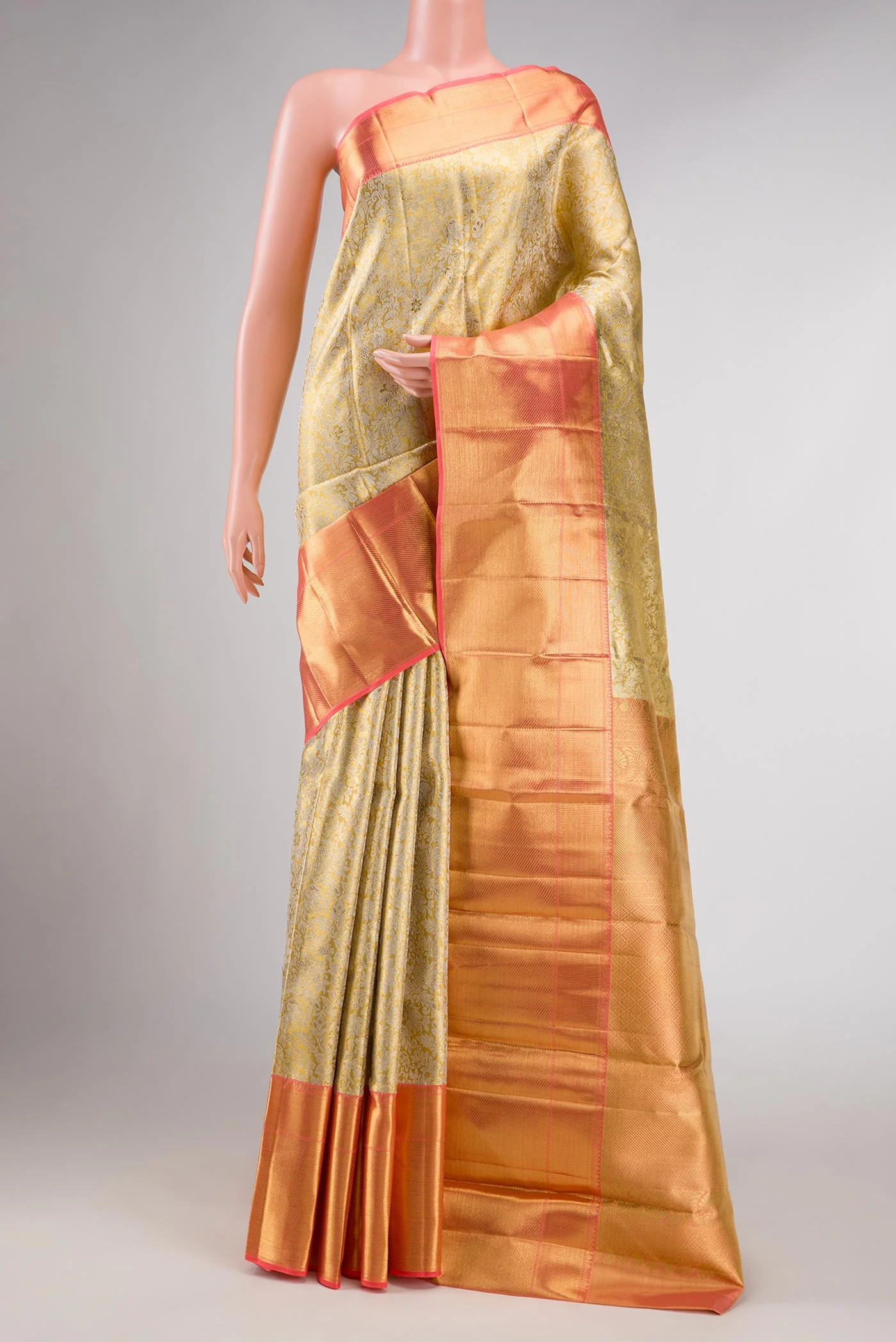 Pure Silk Pure Zari Gold Dual Tone Kanjivaram Tissue Saree