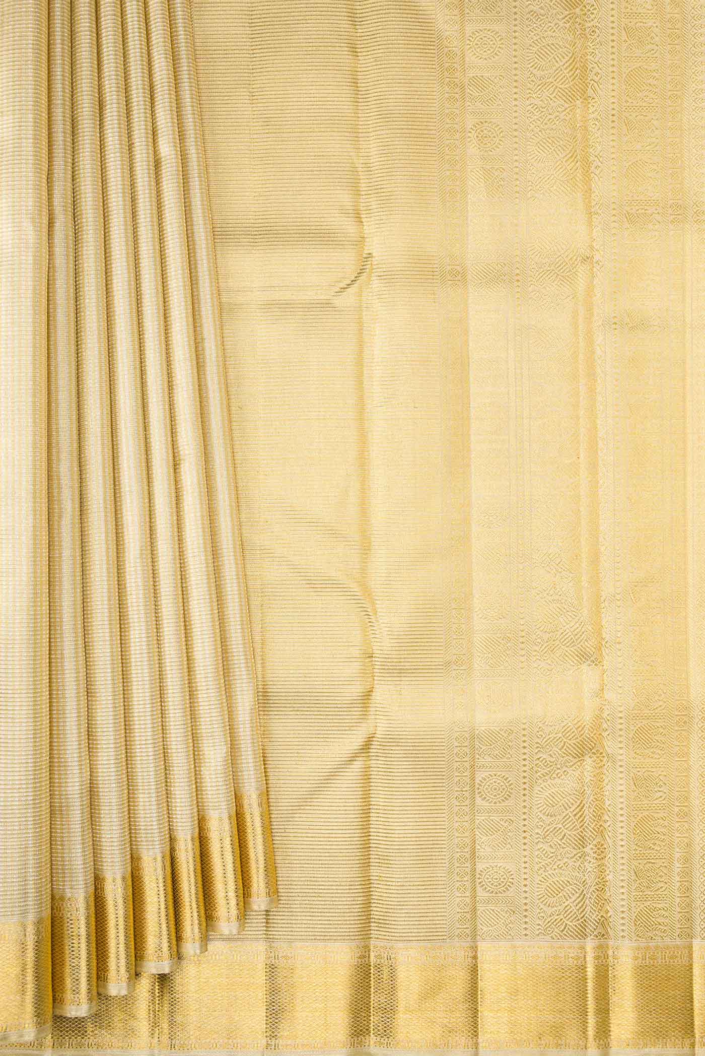Pure Silk Pure Zari Gold Dual Tone Kanjivaram Saree - Image 4