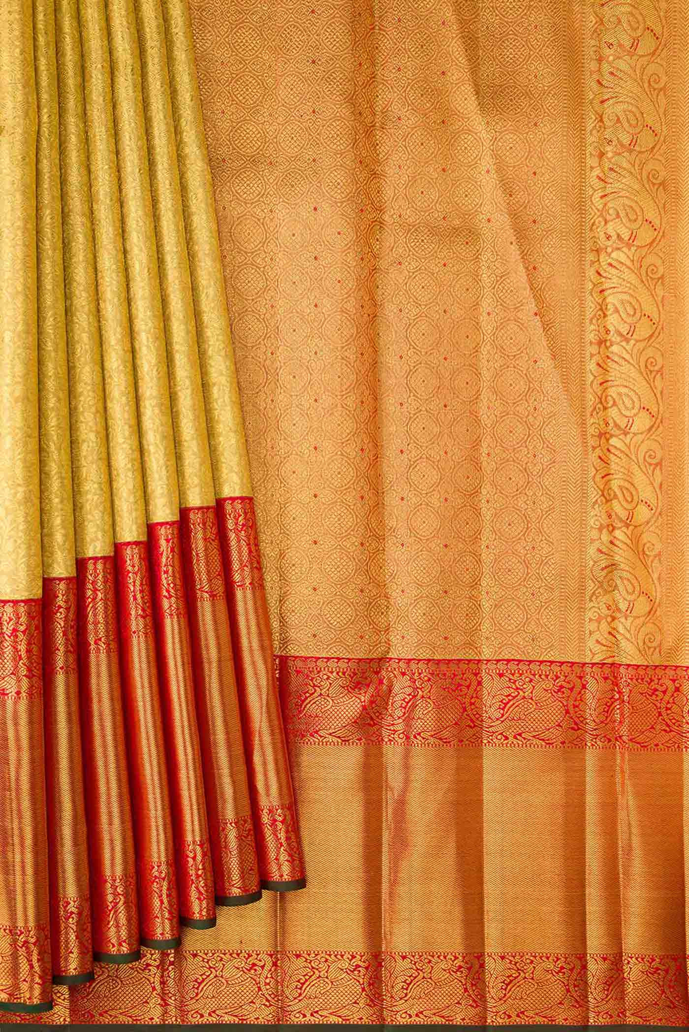 Pure Silk Pure Zari Gold Dual Tone Kanjivaram Tissue Saree - Image 4