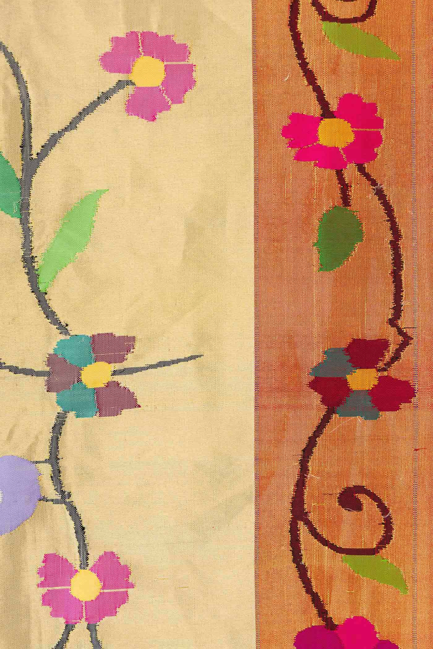 Pure Silk Pure Zari Gold Dual Tone Paithani Saree - Image 3