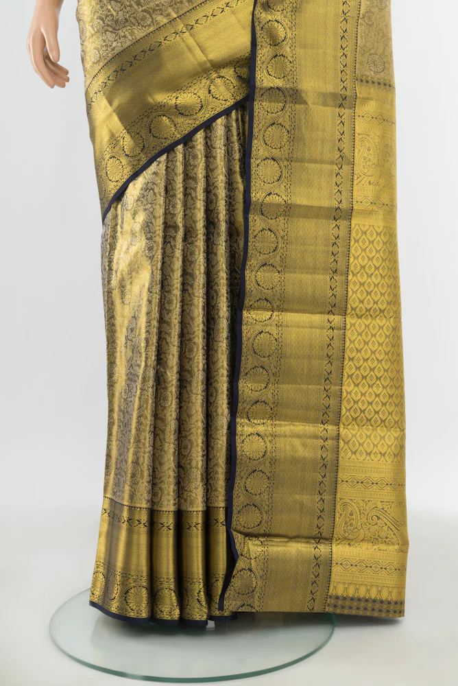 Golden Dual Tone Kanchipuram Tissue Silk Saree - Image 3