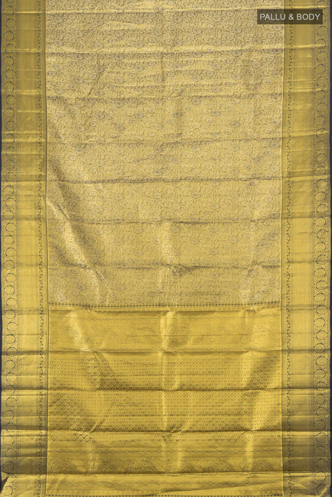 Golden Dual Tone Kanchipuram Tissue Silk Saree - Image 5