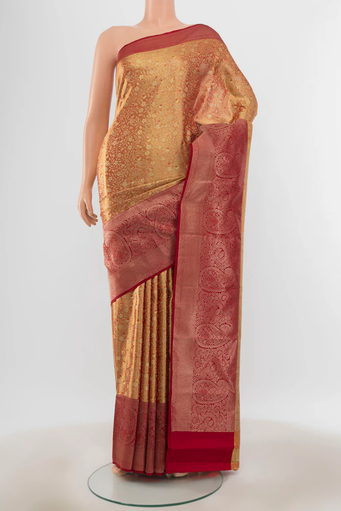 Golden Dual Tone Kanjivaram Tissue Silk Saree