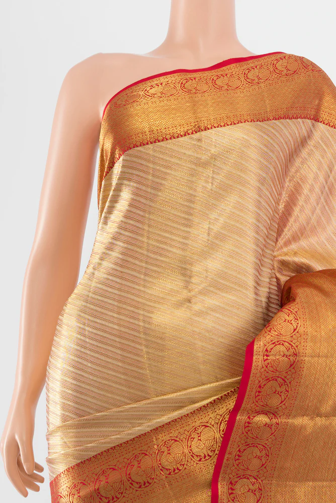 Golden Dual Tone Kanjivaram Tissue Silk Saree - Image 2