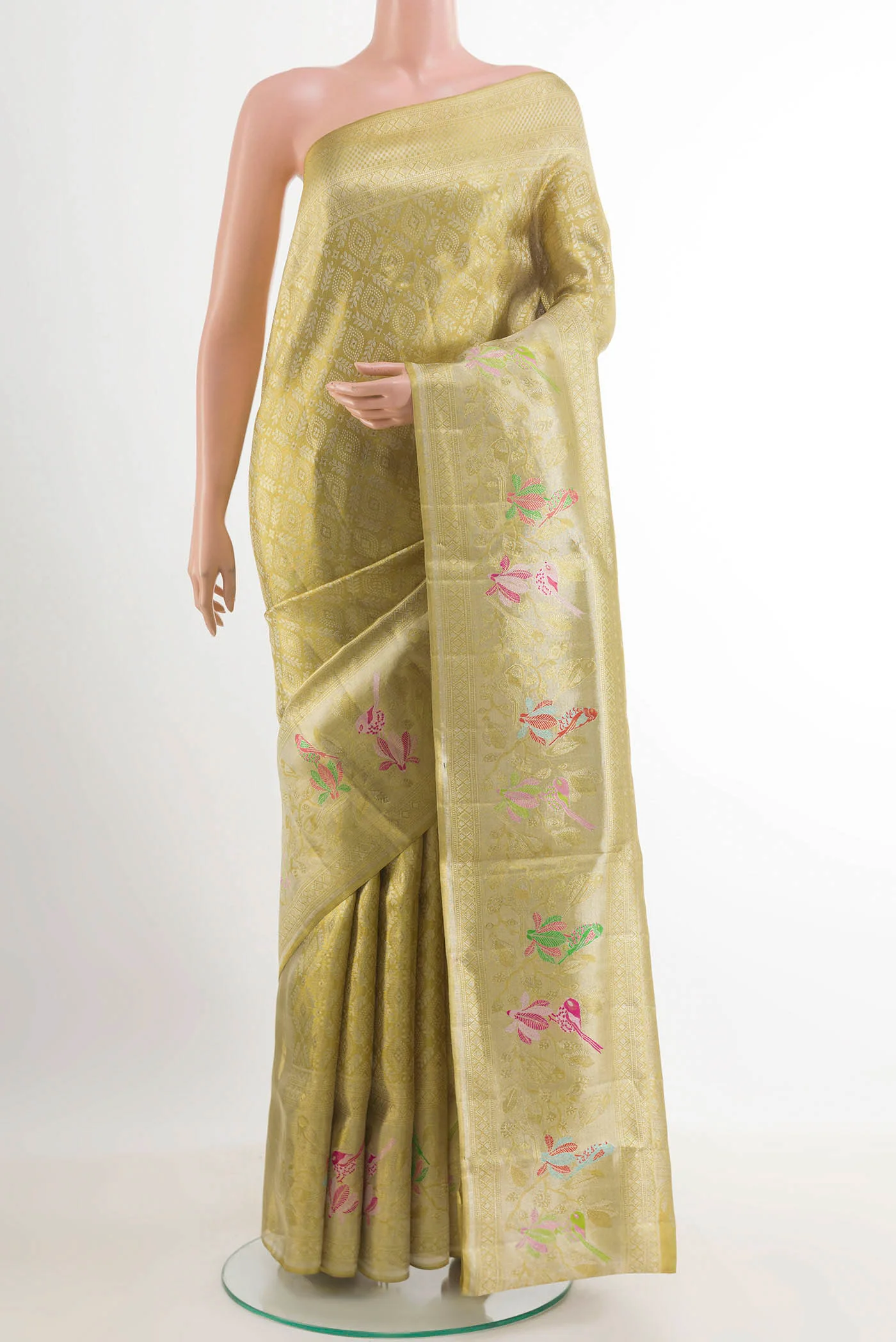 Pure Silk Pure Zari Golden Kanjivaram Tissue Saree