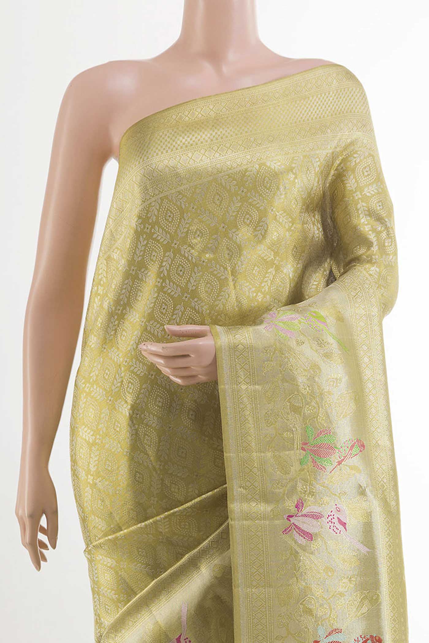 Pure Silk Pure Zari Golden Kanjivaram Tissue Saree - Image 2