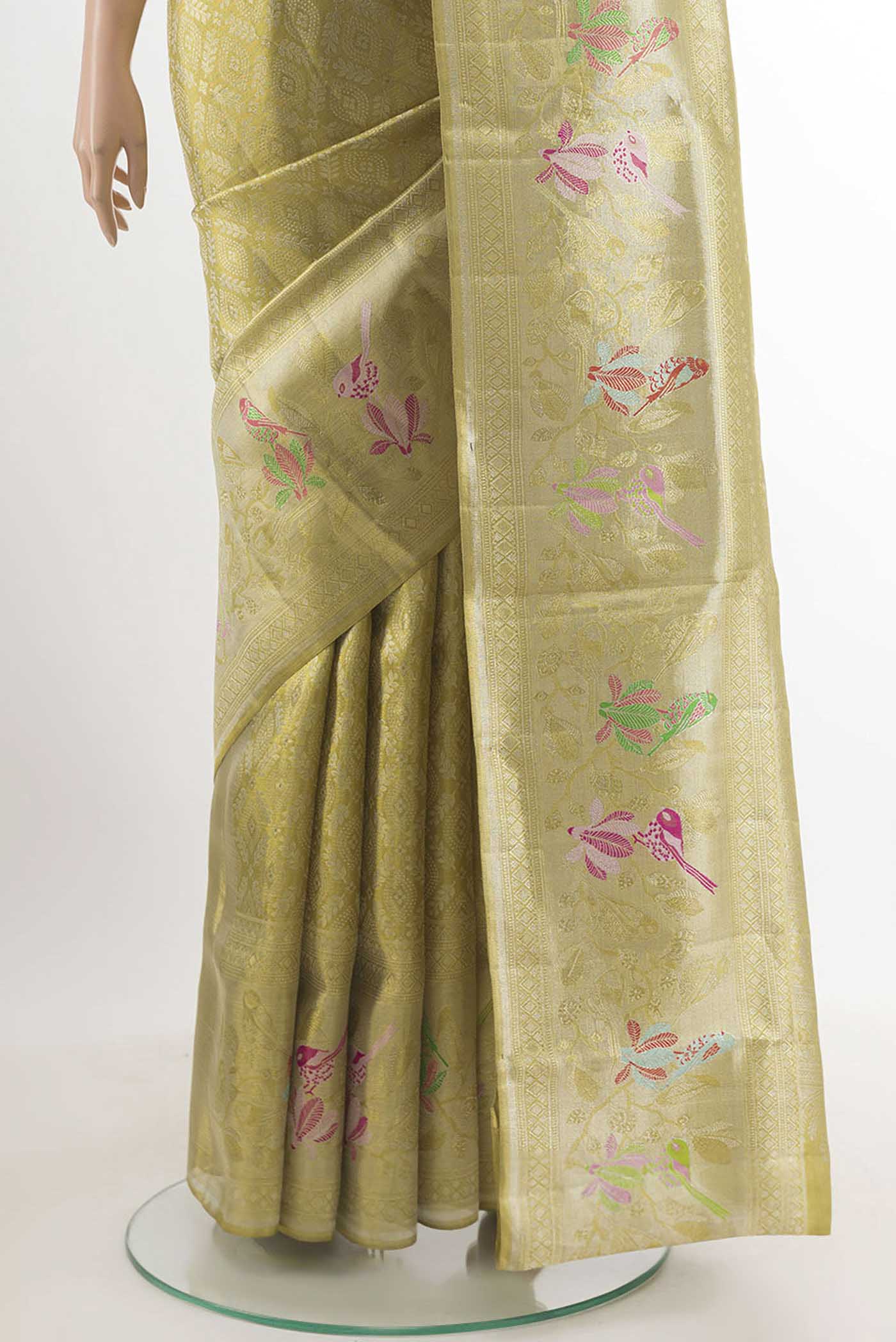 Pure Silk Pure Zari Golden Kanjivaram Tissue Saree - Image 3