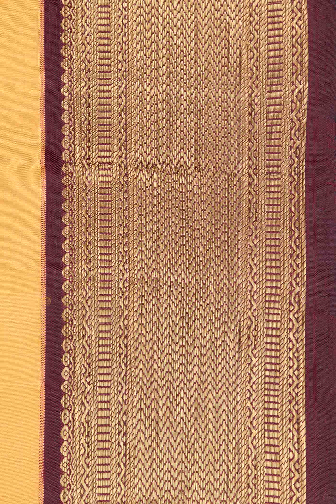 Pure Silk Pure Zari Golden Peach Dual Tone Kanchipuram Saree - Image 3