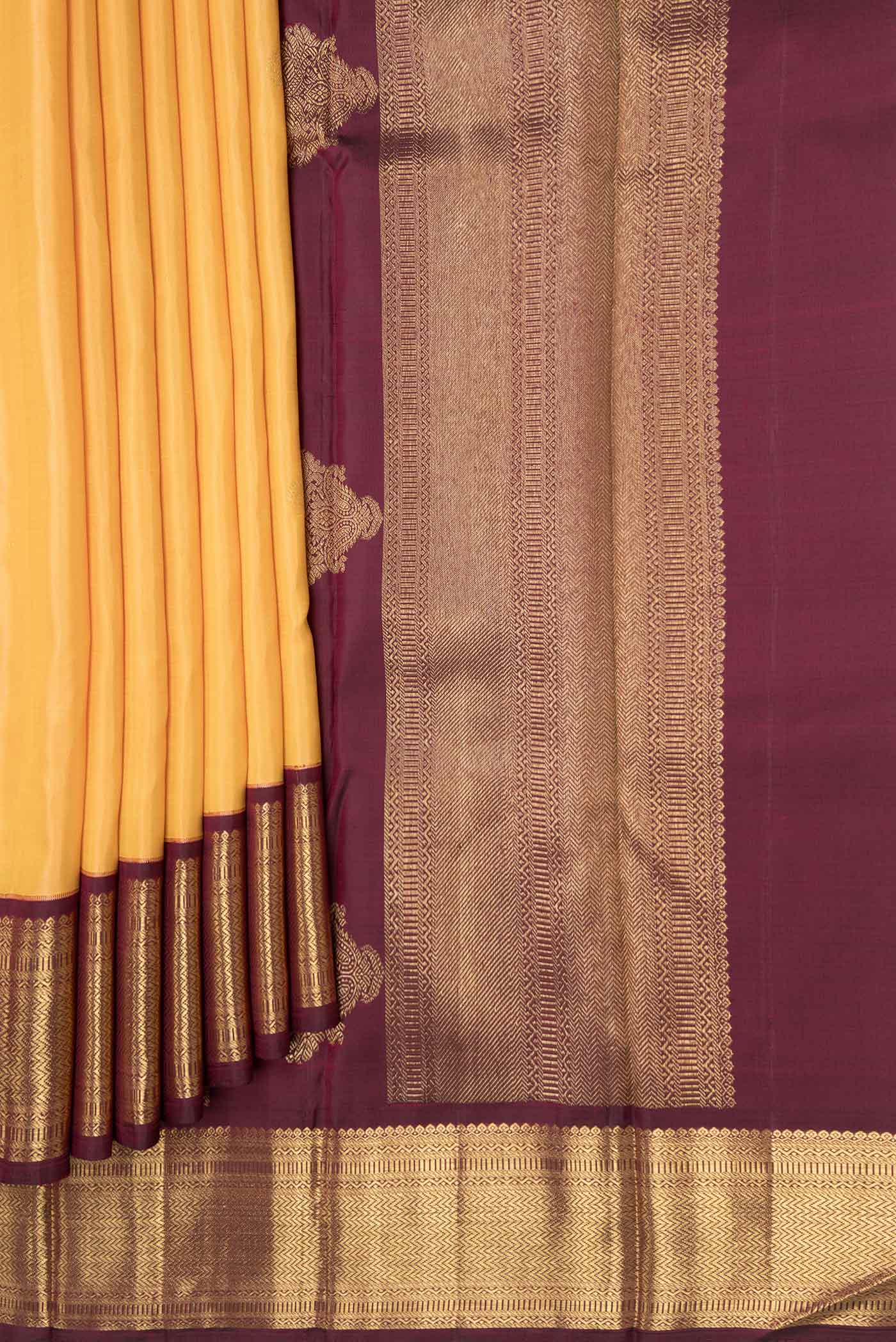 Pure Silk Pure Zari Golden Peach Dual Tone Kanchipuram Saree - Image 4