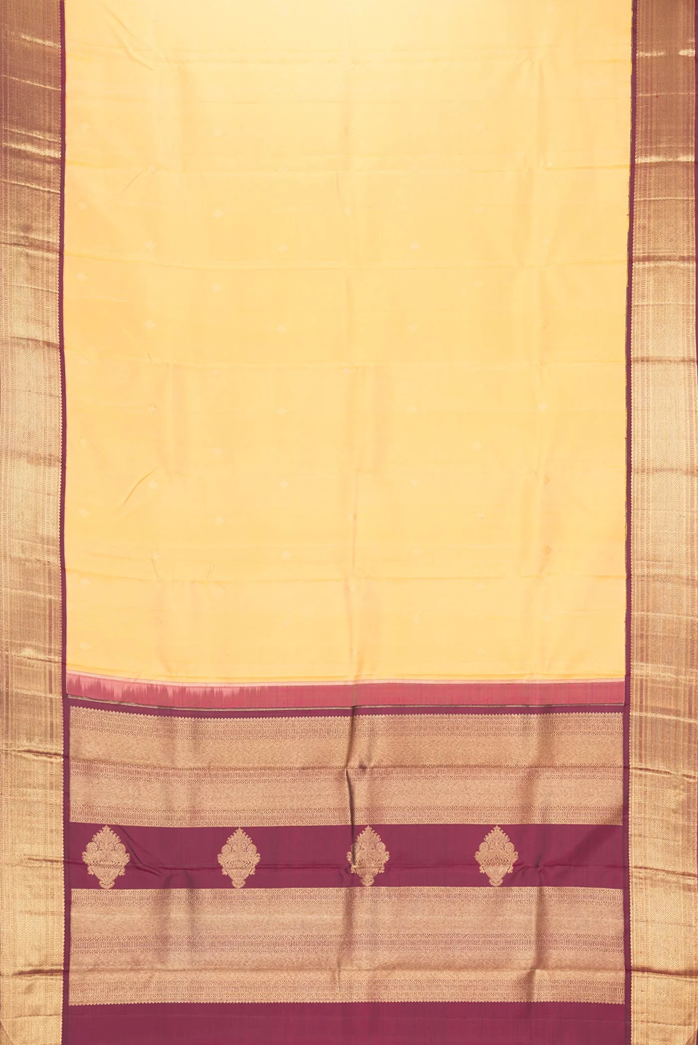 Pure Silk Pure Zari Golden Peach Dual Tone Kanchipuram Saree - Image 6
