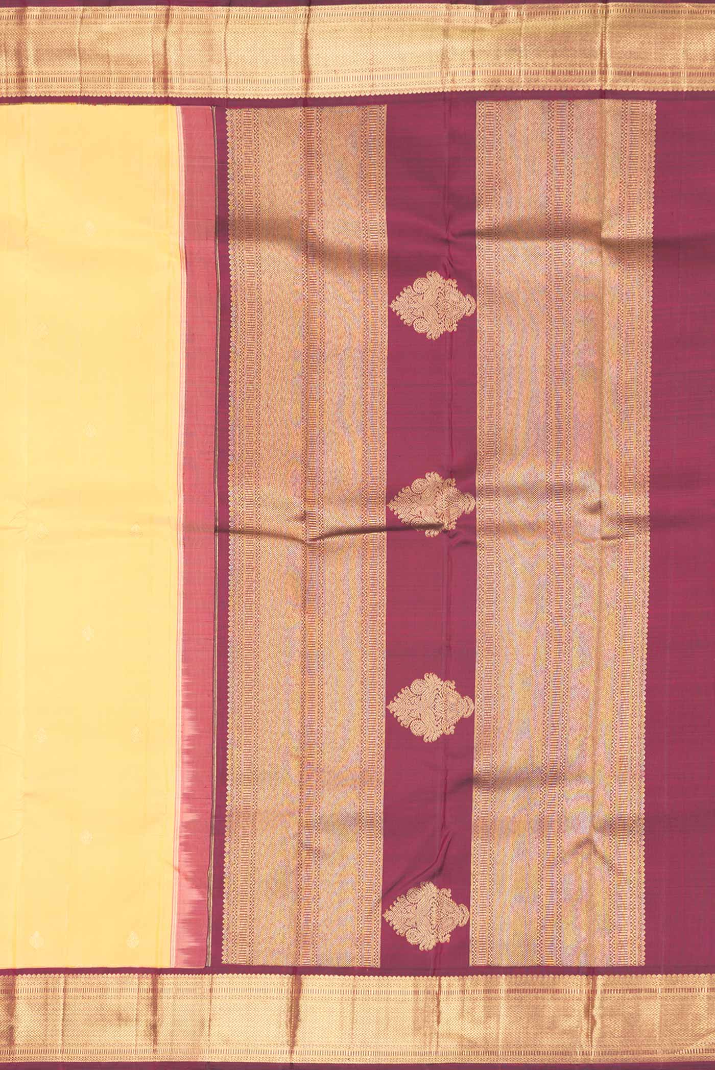 Pure Silk Pure Zari Golden Peach Dual Tone Kanchipuram Saree - Image 7