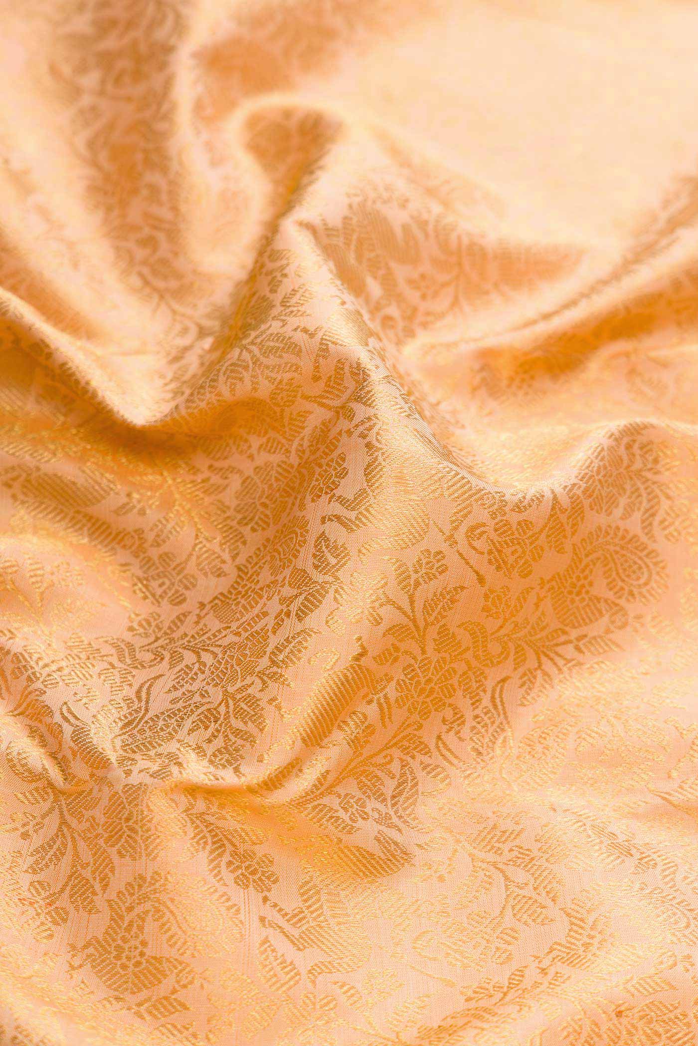 Pure Silk Pure Zari Golden Peach Dual Tone Kanjivaram Saree - Image 2