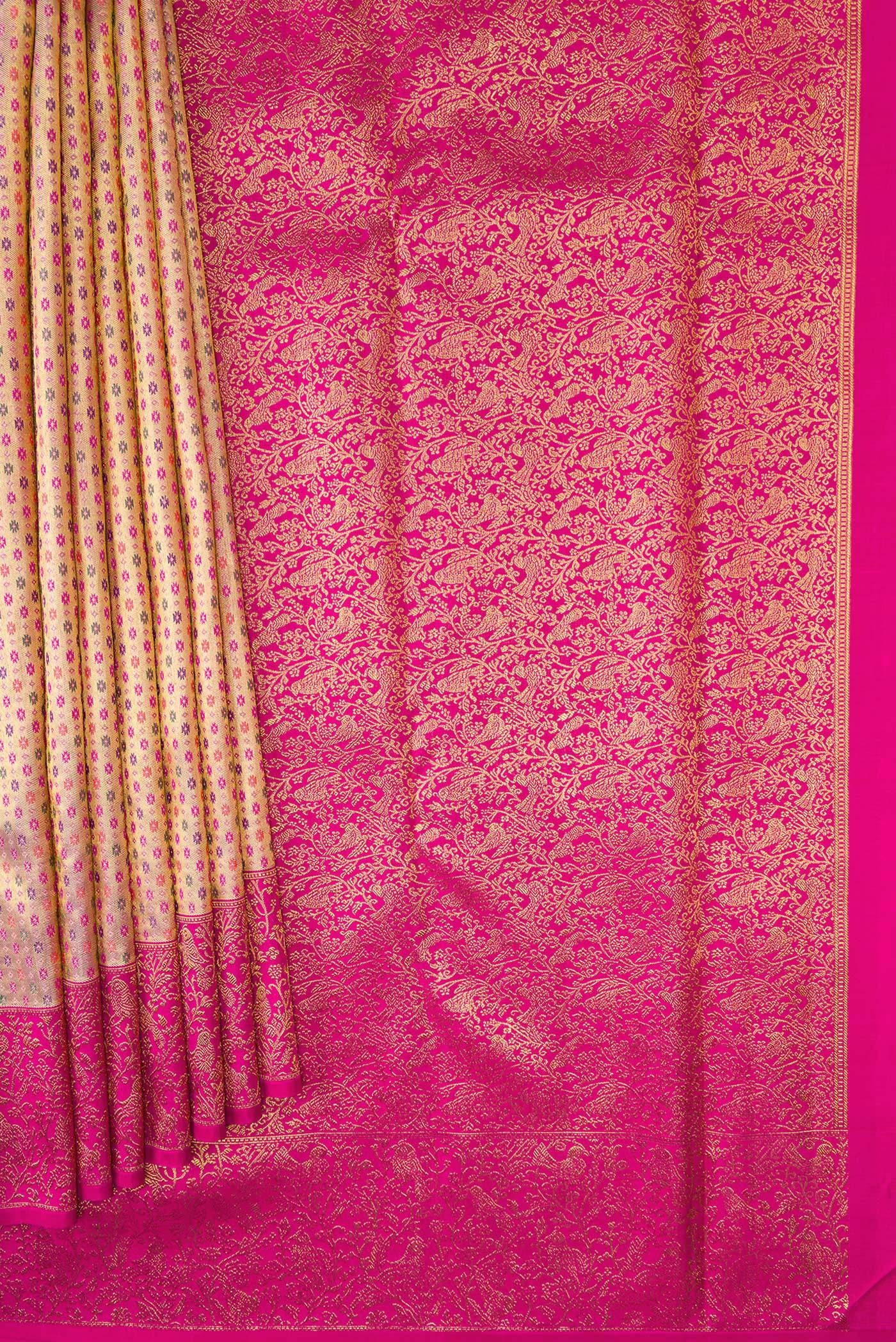 Pure Silk Pure Zari Gold with Pink Color Kanjivaram Tissue Saree - Image 4