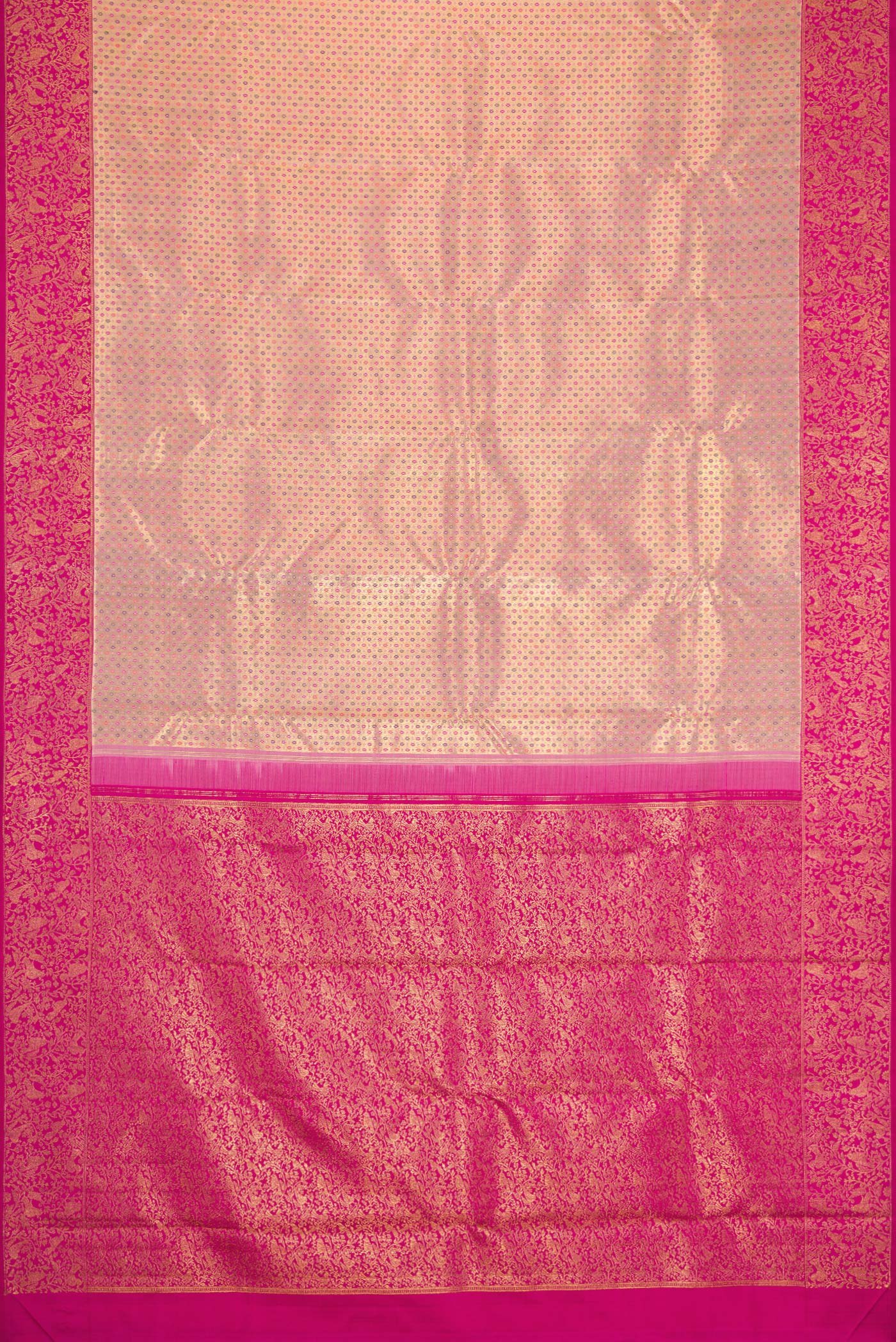 Pure Silk Pure Zari Gold with Pink Color Kanjivaram Tissue Saree - Image 6