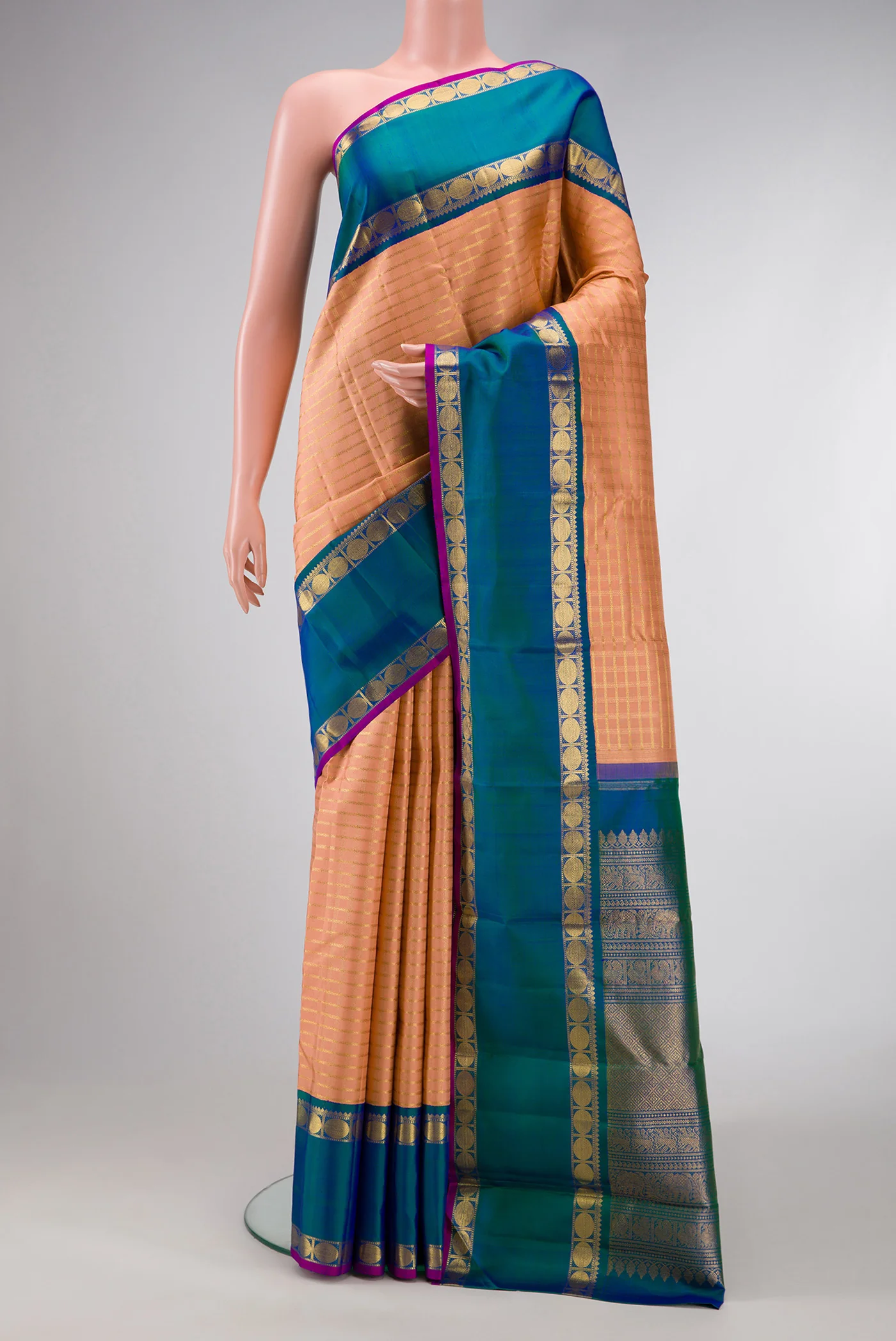 Pure Silk Pure Zari Peach Kanjivaram Saree