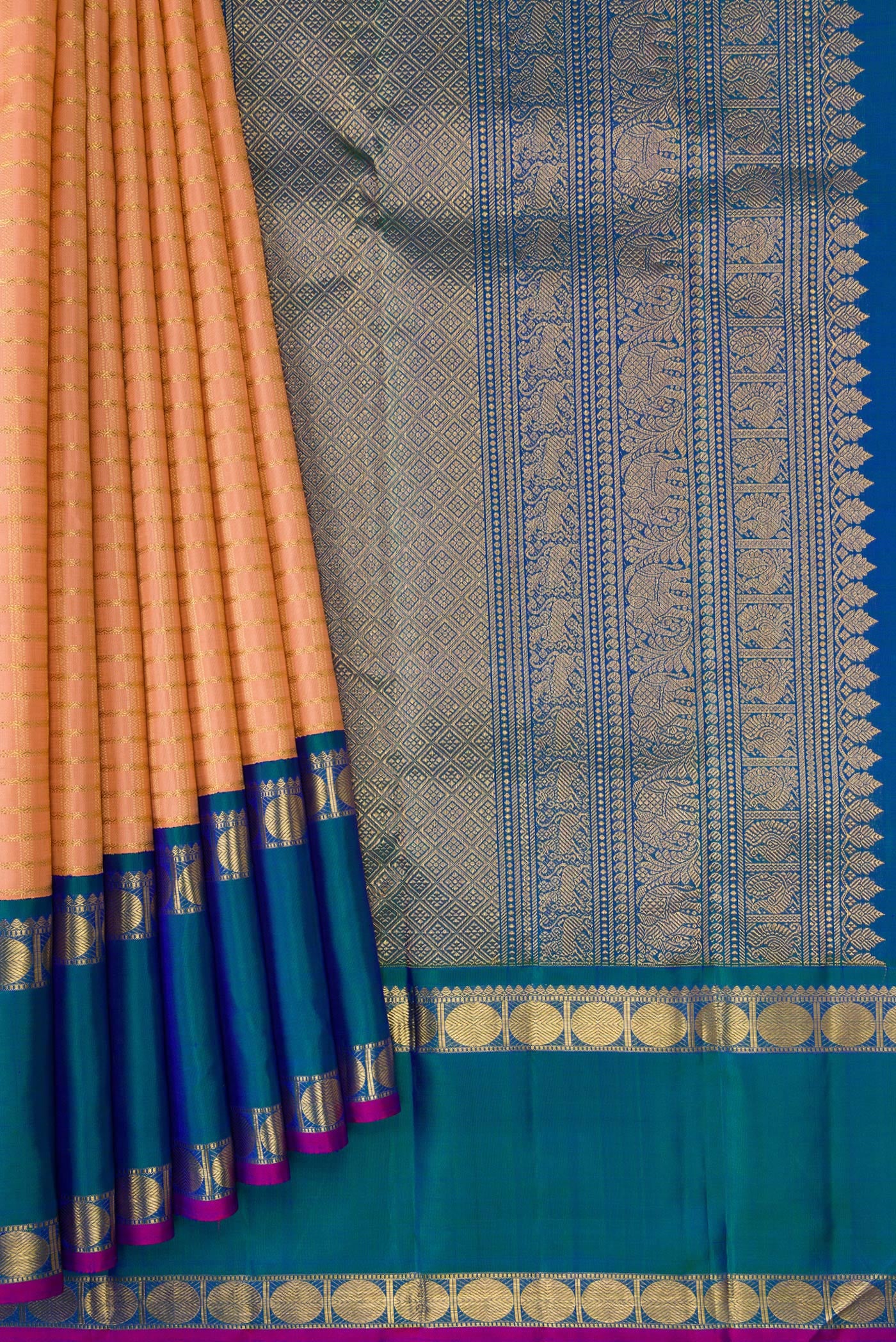 Pure Silk Pure Zari Peach Kanjivaram Saree - Image 4