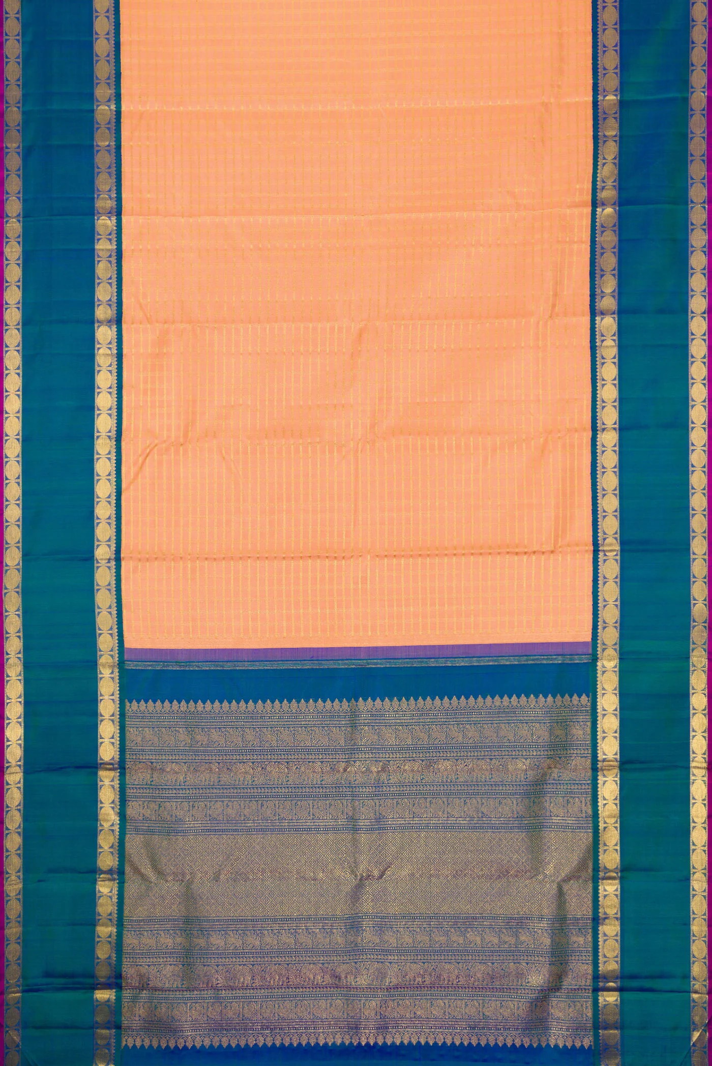 Pure Silk Pure Zari Peach Kanjivaram Saree - Image 6
