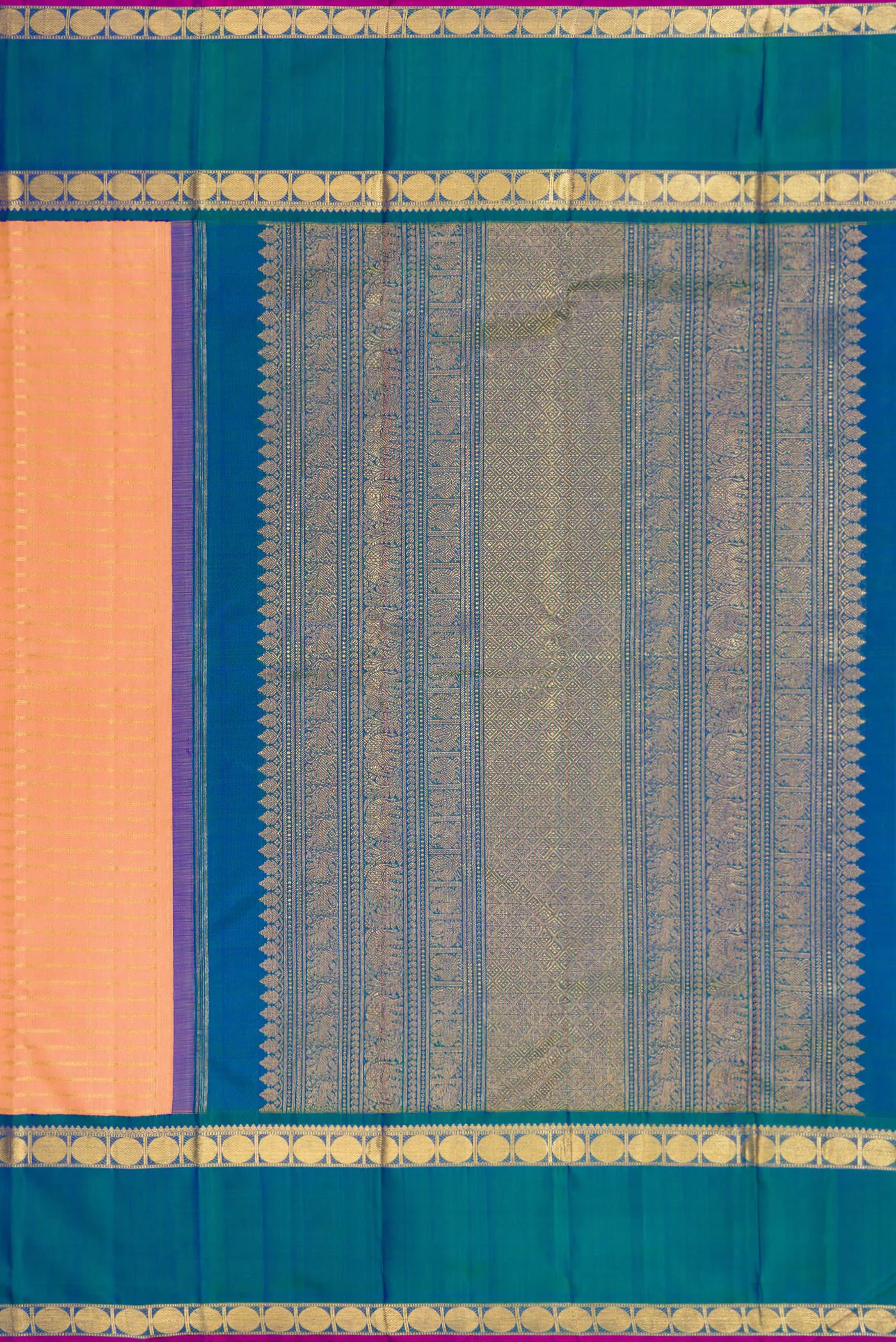 Pure Silk Pure Zari Peach Kanjivaram Saree - Image 7