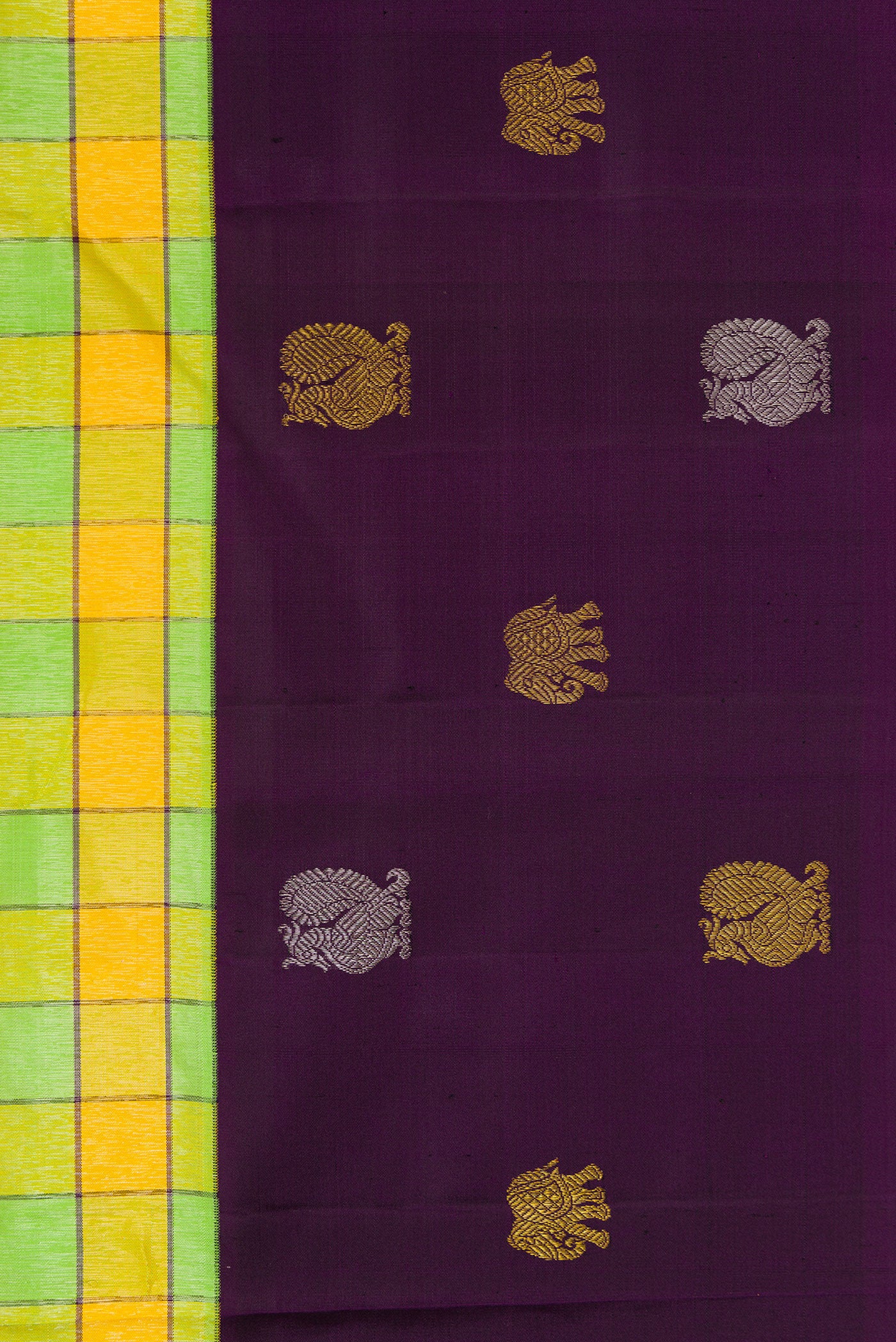 Pure Silk Pure Zari Green and Yellow Color Kanjivaram Saree - Image 3