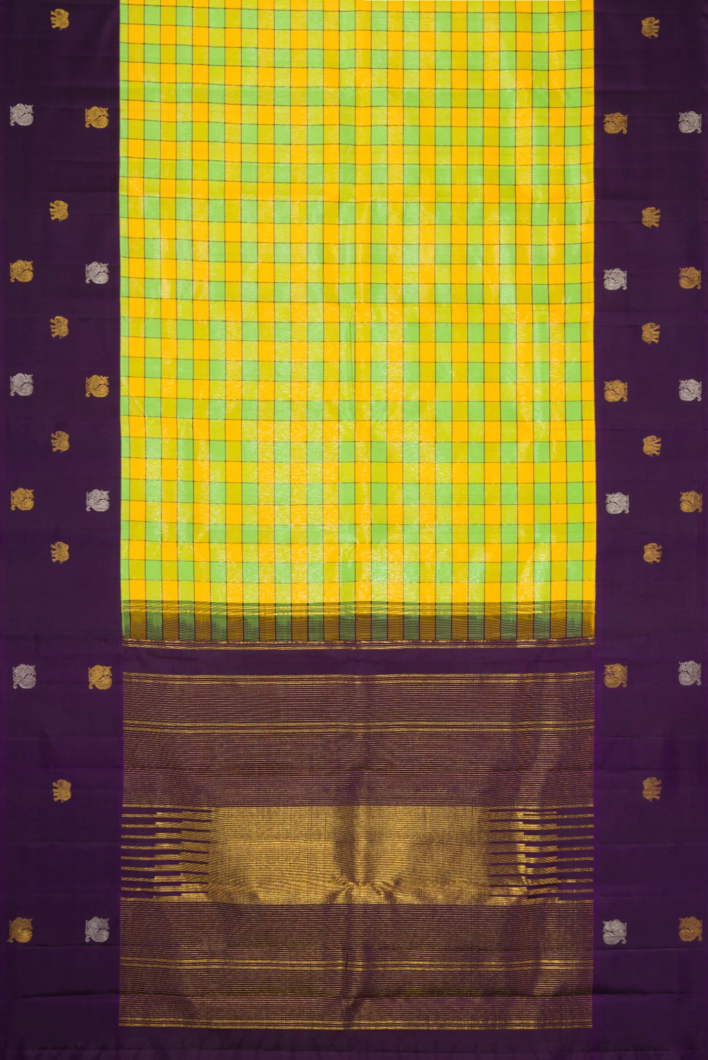 Pure Silk Pure Zari Green and Yellow Color Kanjivaram Saree - Image 6