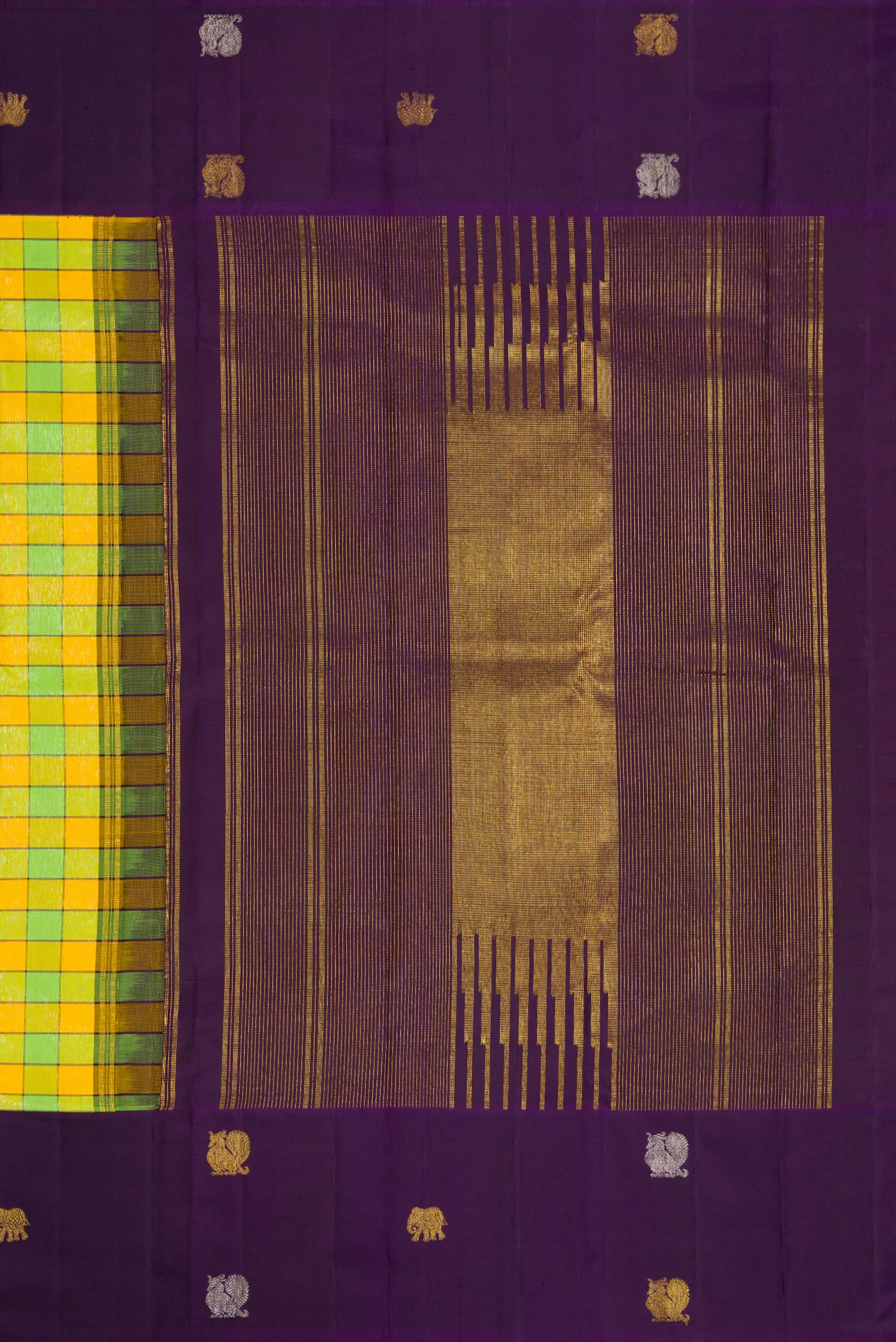 Pure Silk Pure Zari Green and Yellow Color Kanjivaram Saree - Image 7