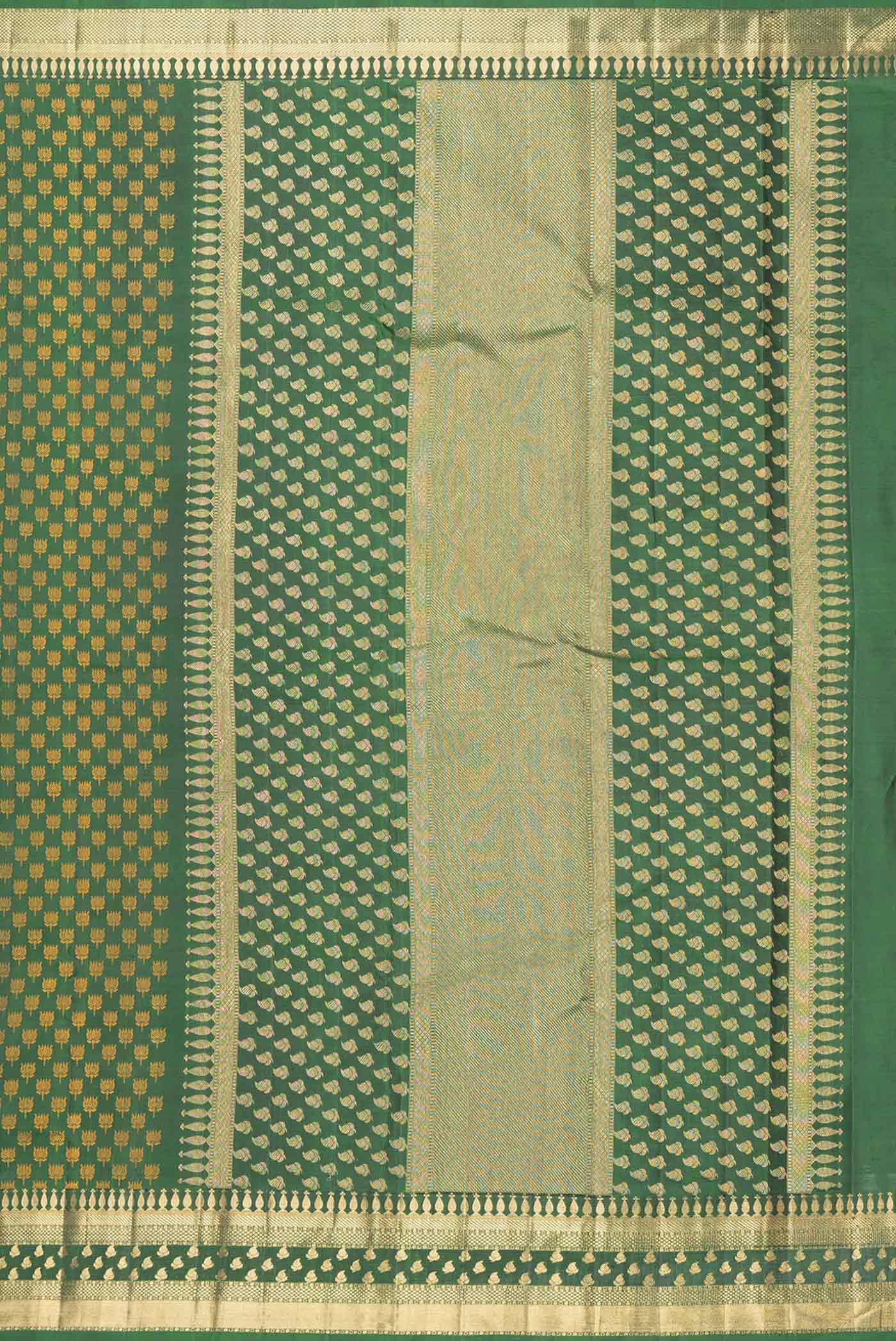 Pure Silk Pure Zari Green Dual Tone Kanchipuram Saree - Image 7