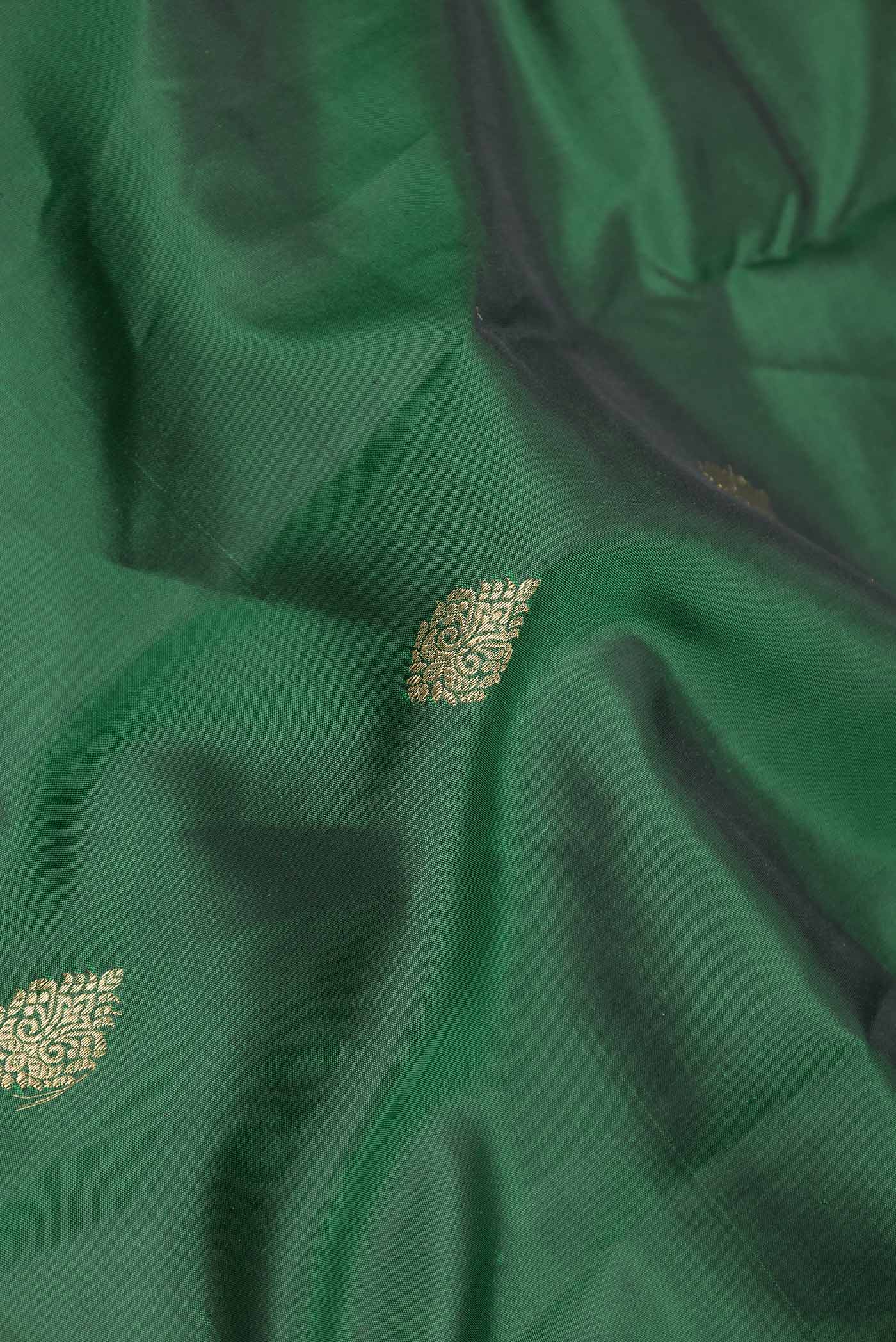 Pure Silk Pure Zari Green Dual Tone Kanjivaram Saree - Image 2