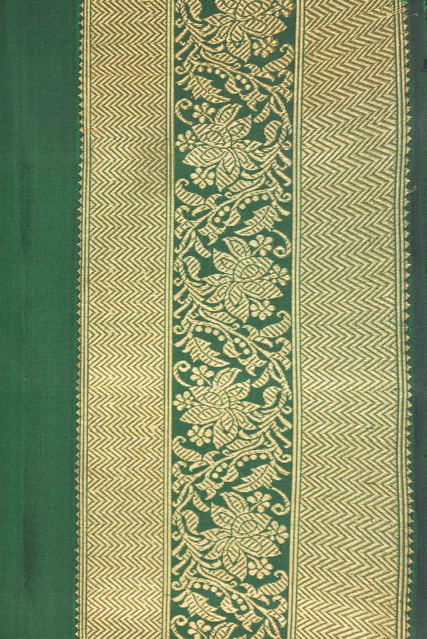 Pure Silk Pure Zari Green Dual Tone Kanjivaram Saree - Image 3