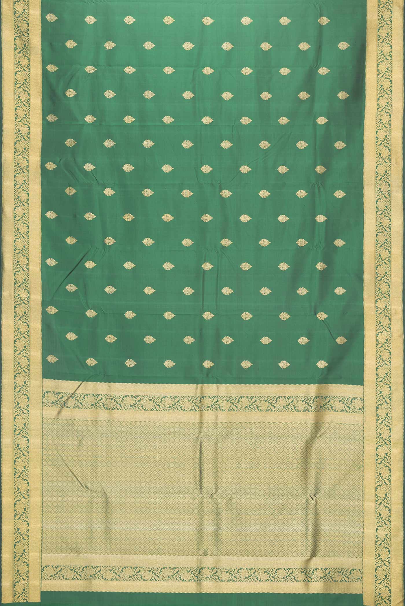 Pure Silk Pure Zari Green Dual Tone Kanjivaram Saree - Image 6