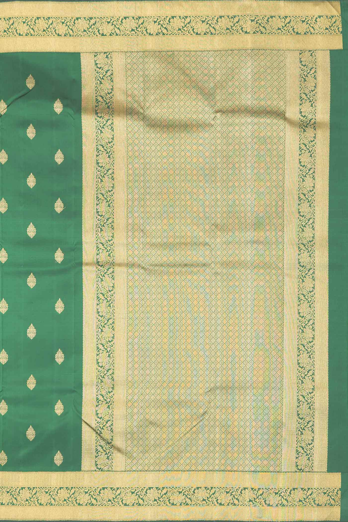 Pure Silk Pure Zari Green Dual Tone Kanjivaram Saree - Image 7