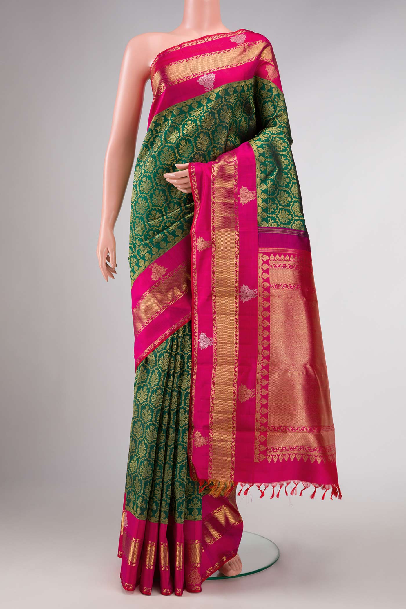 Pure Silk Pure Zari Green Dual Tone Kanjivaram Saree