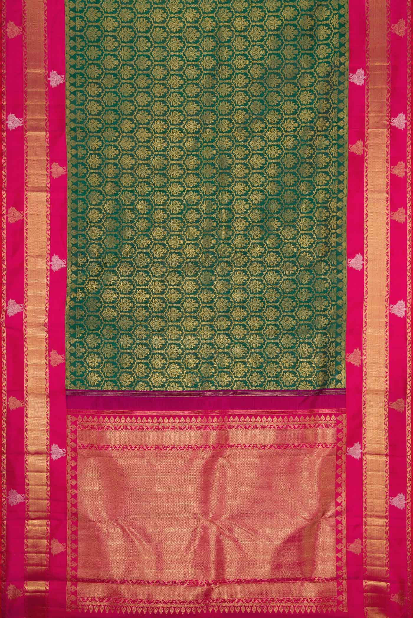 Pure Silk Pure Zari Green Dual Tone Kanjivaram Saree - Image 6