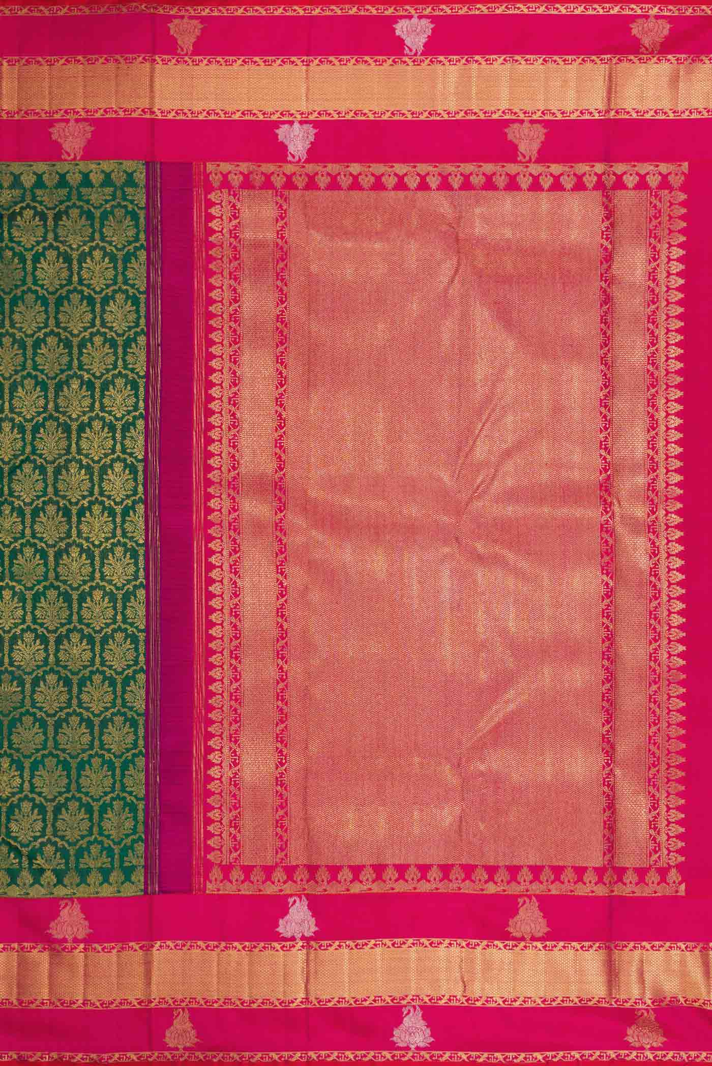 Pure Silk Pure Zari Green Dual Tone Kanjivaram Saree - Image 7