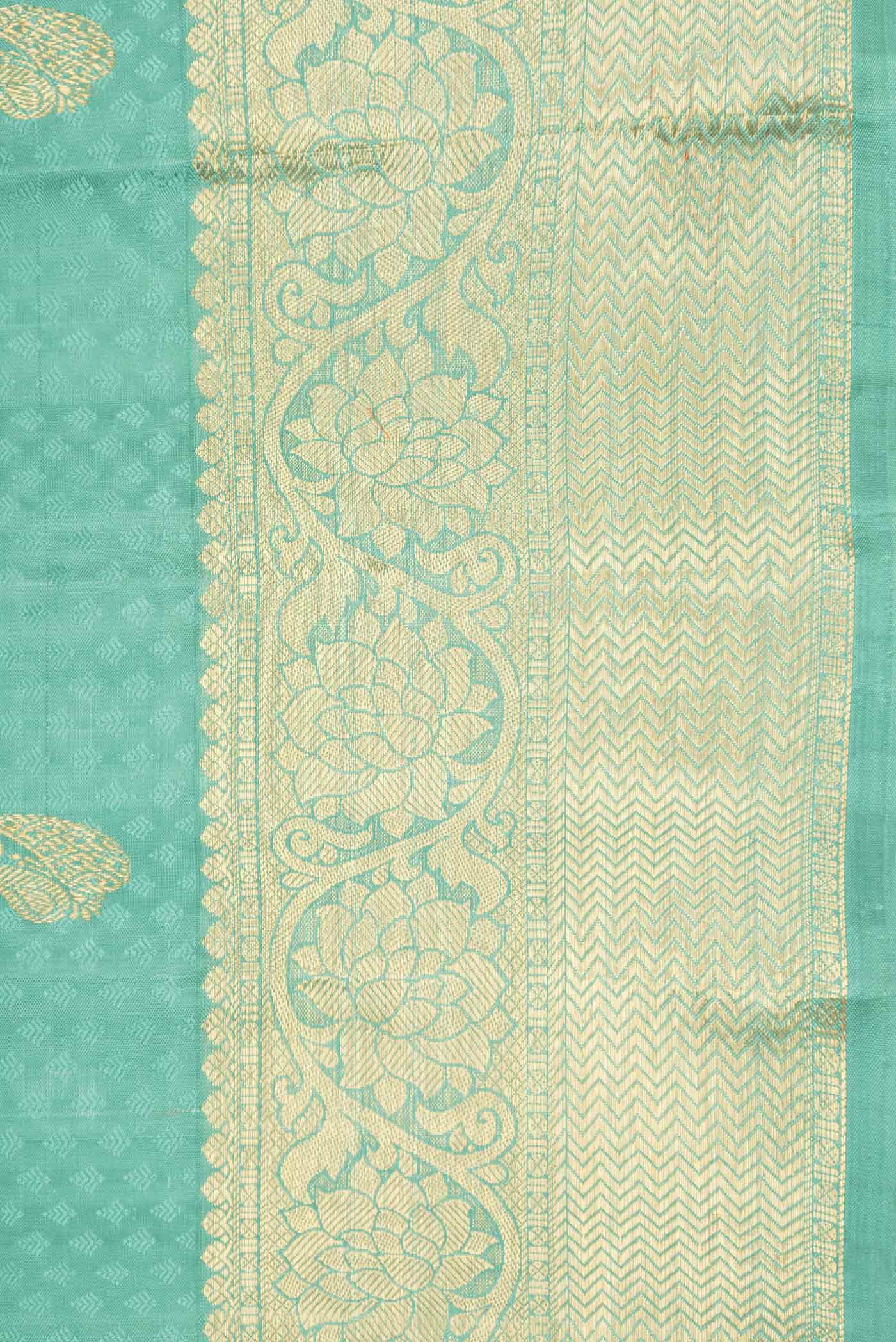 Pure Silk Pure Zari Green Dual Tone Kanchipuram Saree - Image 3