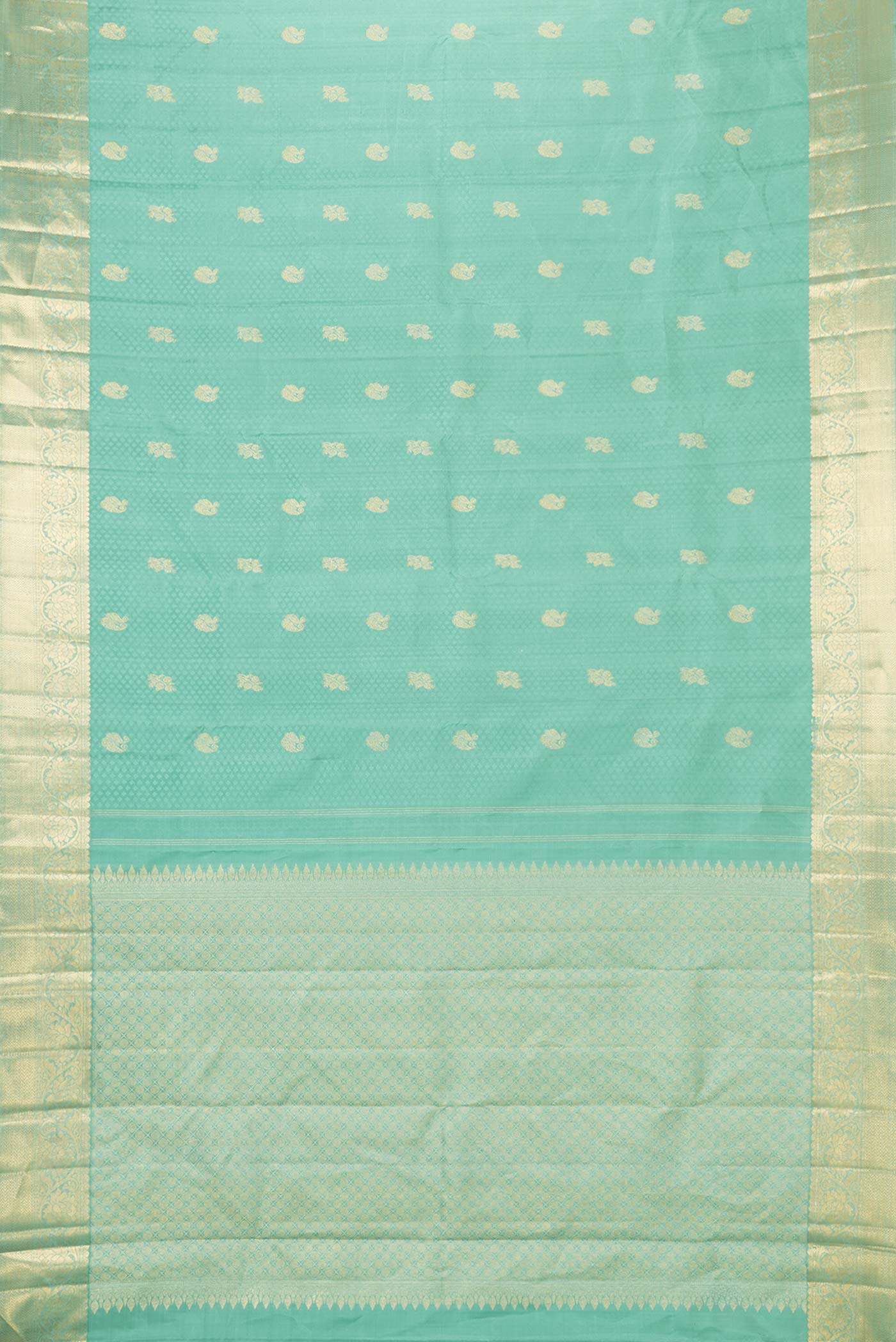 Pure Silk Pure Zari Green Dual Tone Kanchipuram Saree - Image 6
