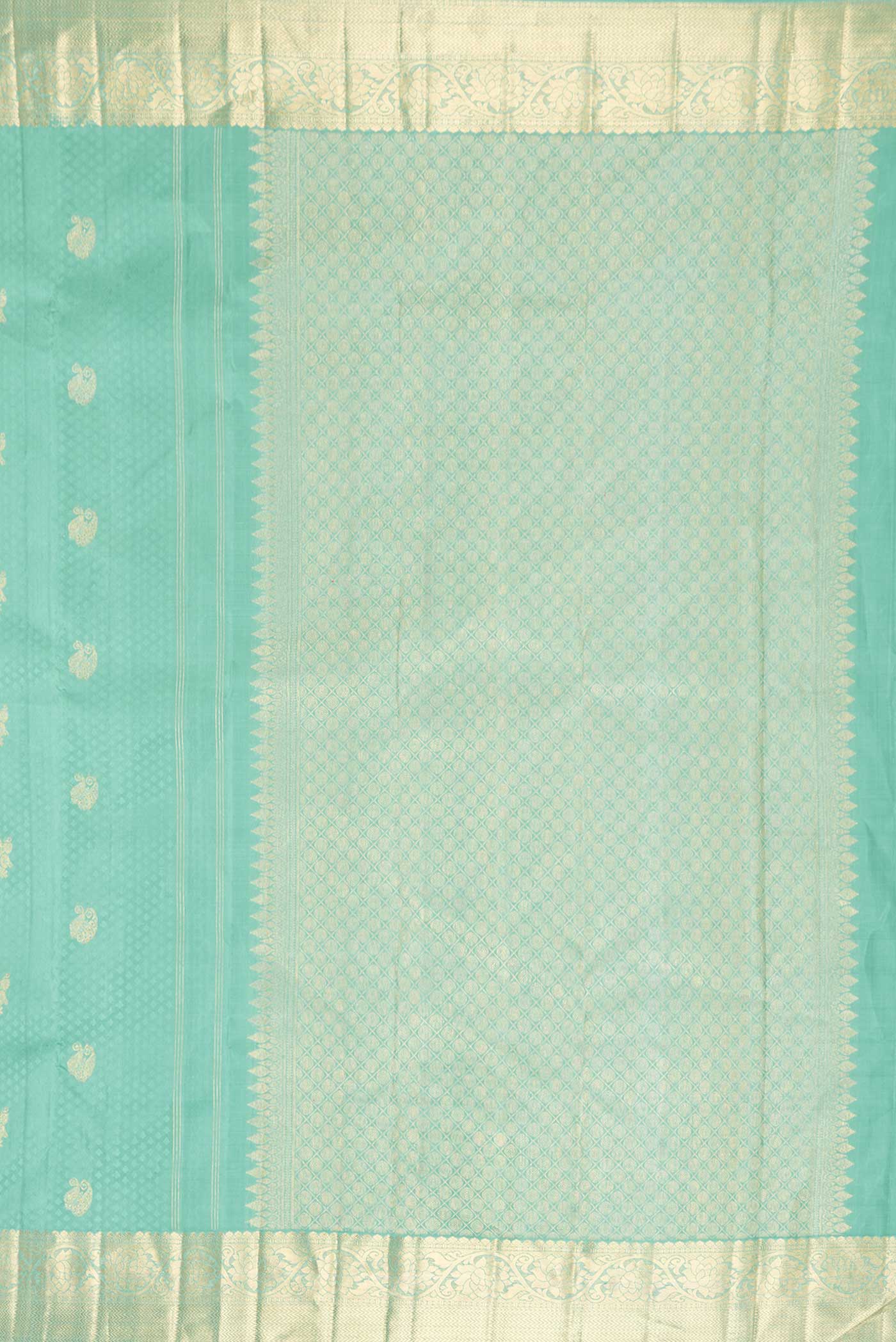 Pure Silk Pure Zari Green Dual Tone Kanchipuram Saree - Image 7