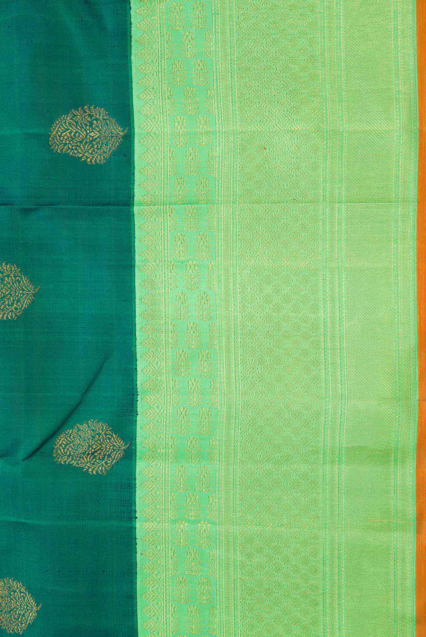 Pure Silk Pure Zari Green Dual Tone Kanjivaram Saree - Image 3