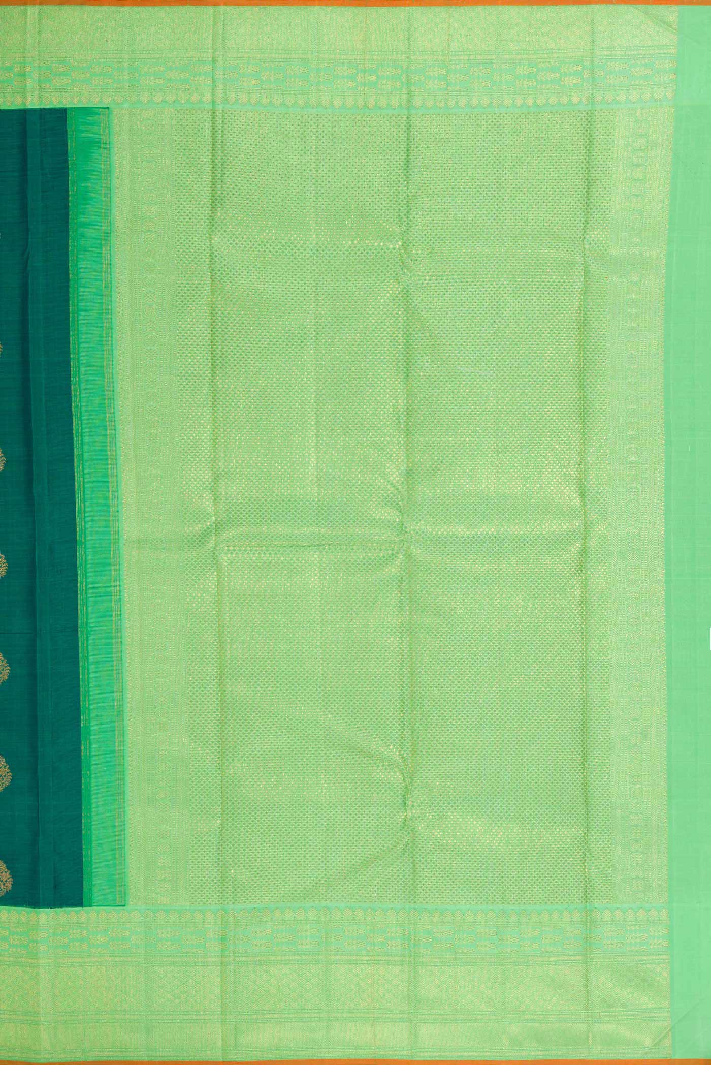 Pure Silk Pure Zari Green Dual Tone Kanjivaram Saree - Image 7
