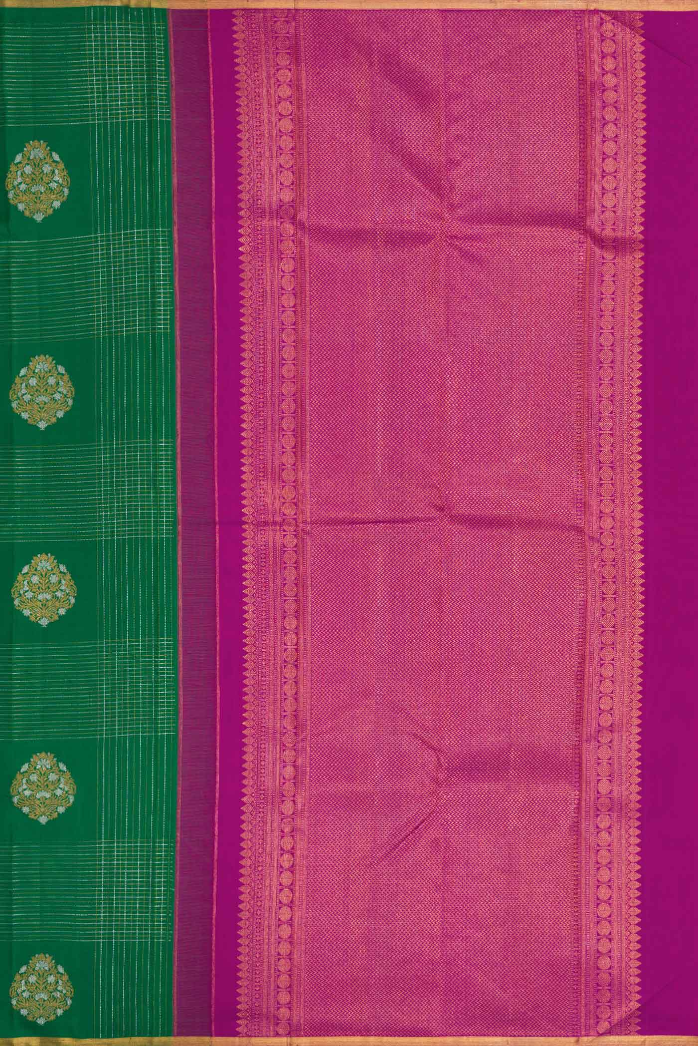 Pure Silk Pure Zari Green Dual Tone Kanjivaram Saree - Image 7