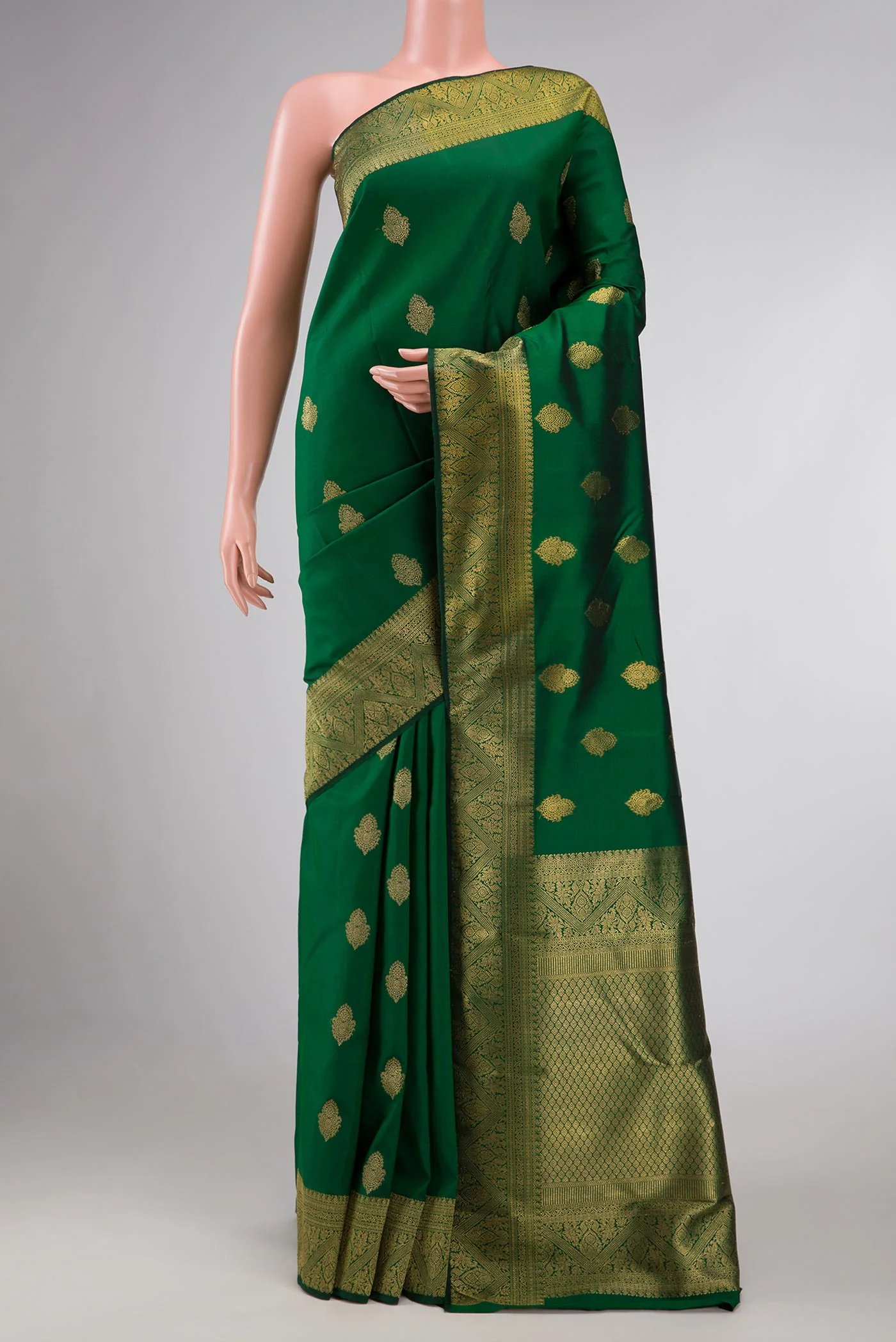Pure Silk Pure Zari Green Dual Tone Kanjivaram Saree