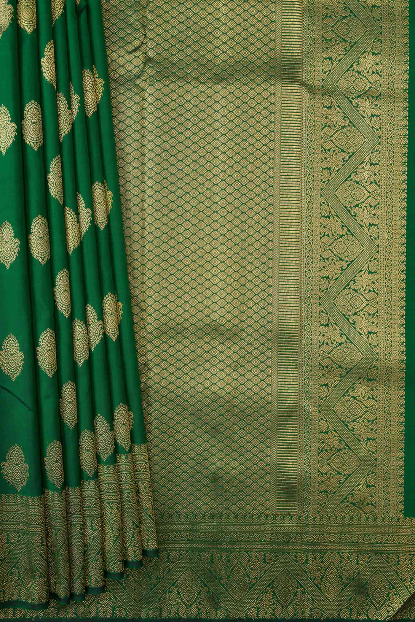 Pure Silk Pure Zari Green Dual Tone Kanjivaram Saree - Image 4