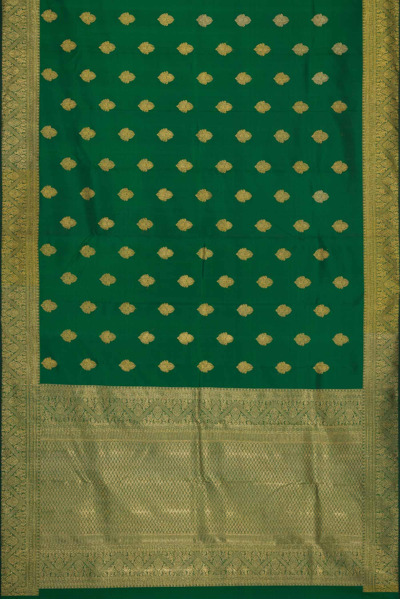 Pure Silk Pure Zari Green Dual Tone Kanjivaram Saree - Image 6