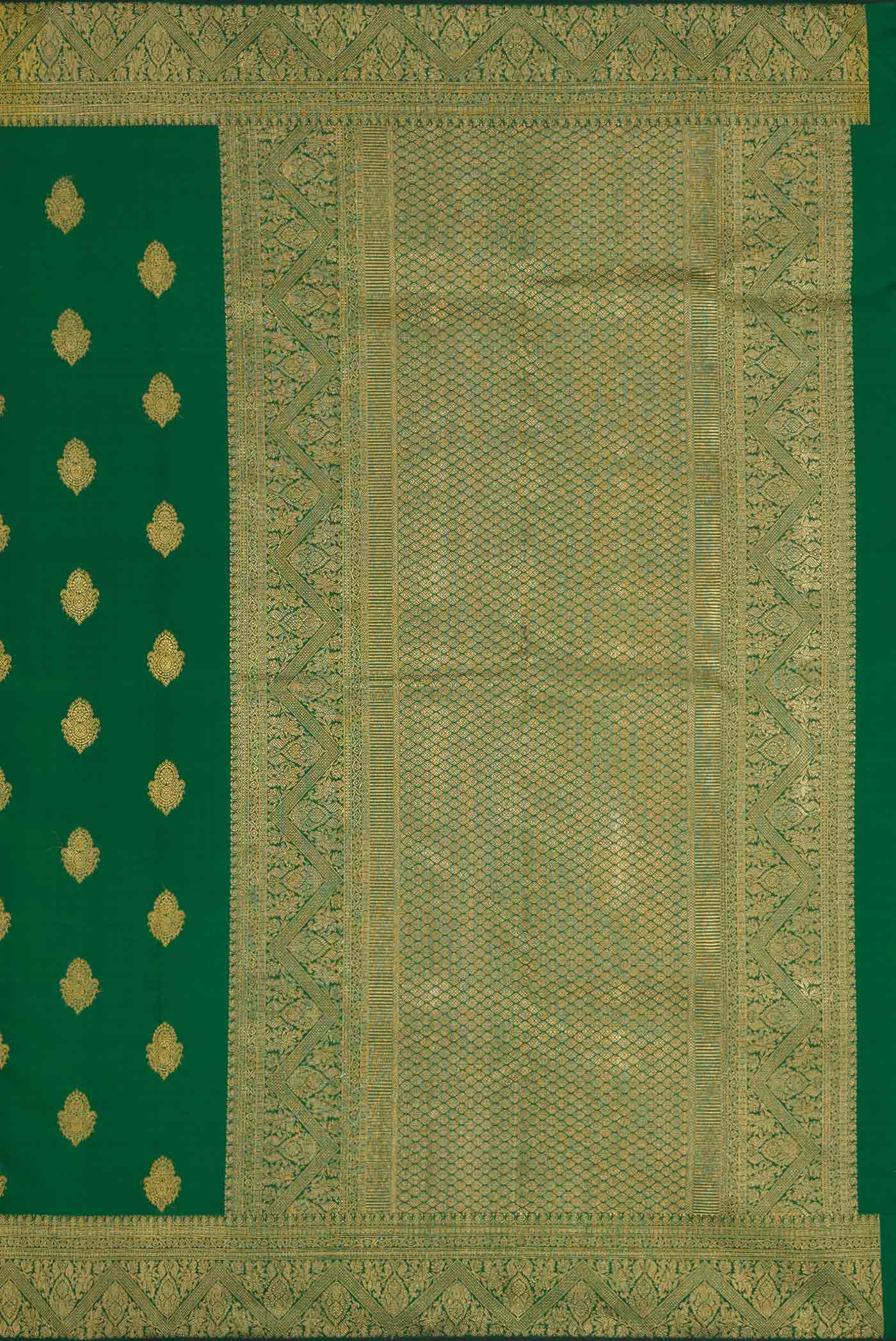 Pure Silk Pure Zari Green Dual Tone Kanjivaram Saree - Image 7