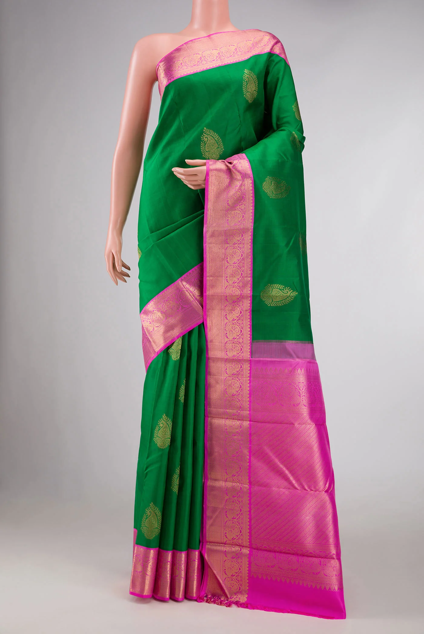 Pure Silk Pure Zari Green Dual Tone Kanchipuram Saree