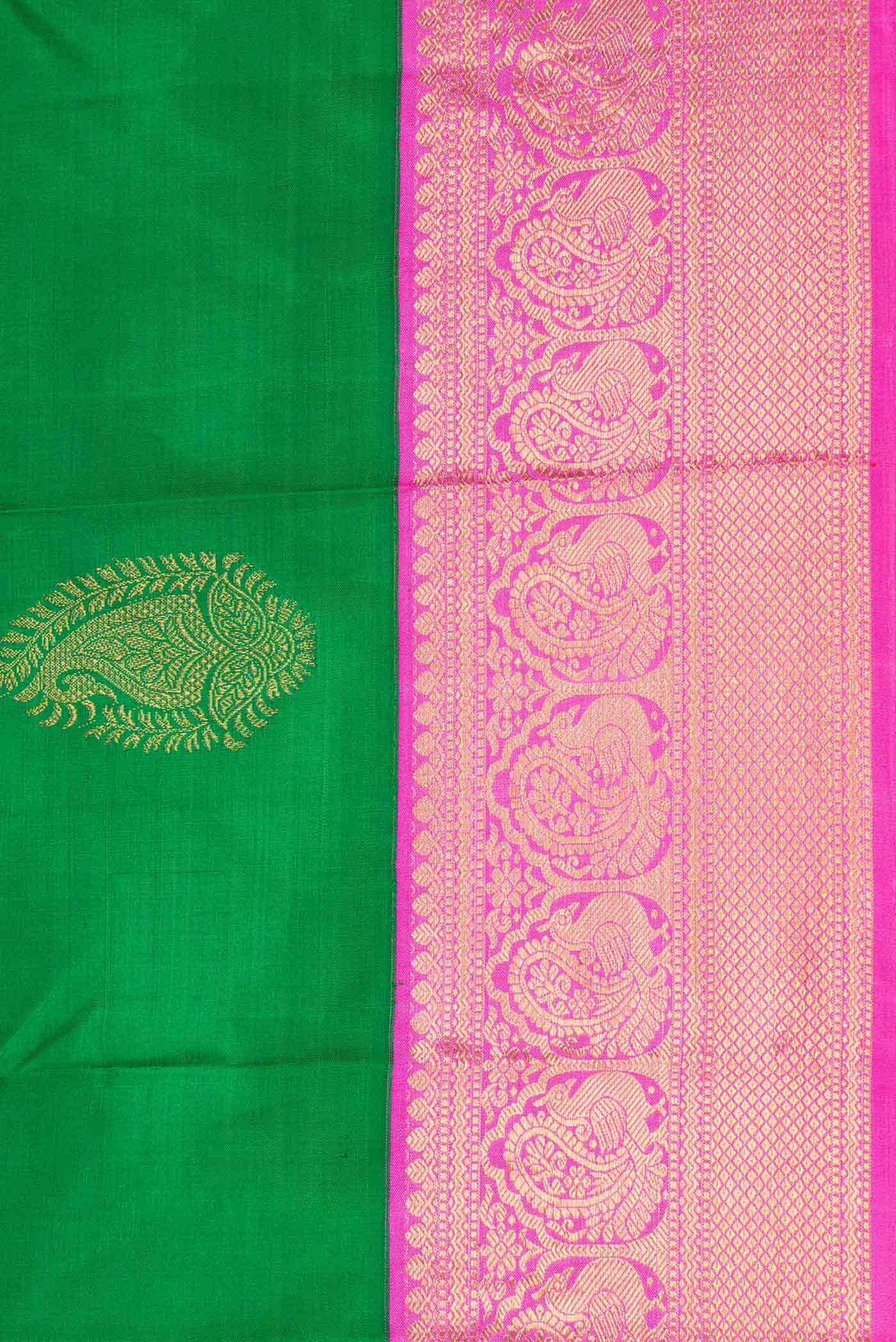 Pure Silk Pure Zari Green Dual Tone Kanchipuram Saree - Image 3