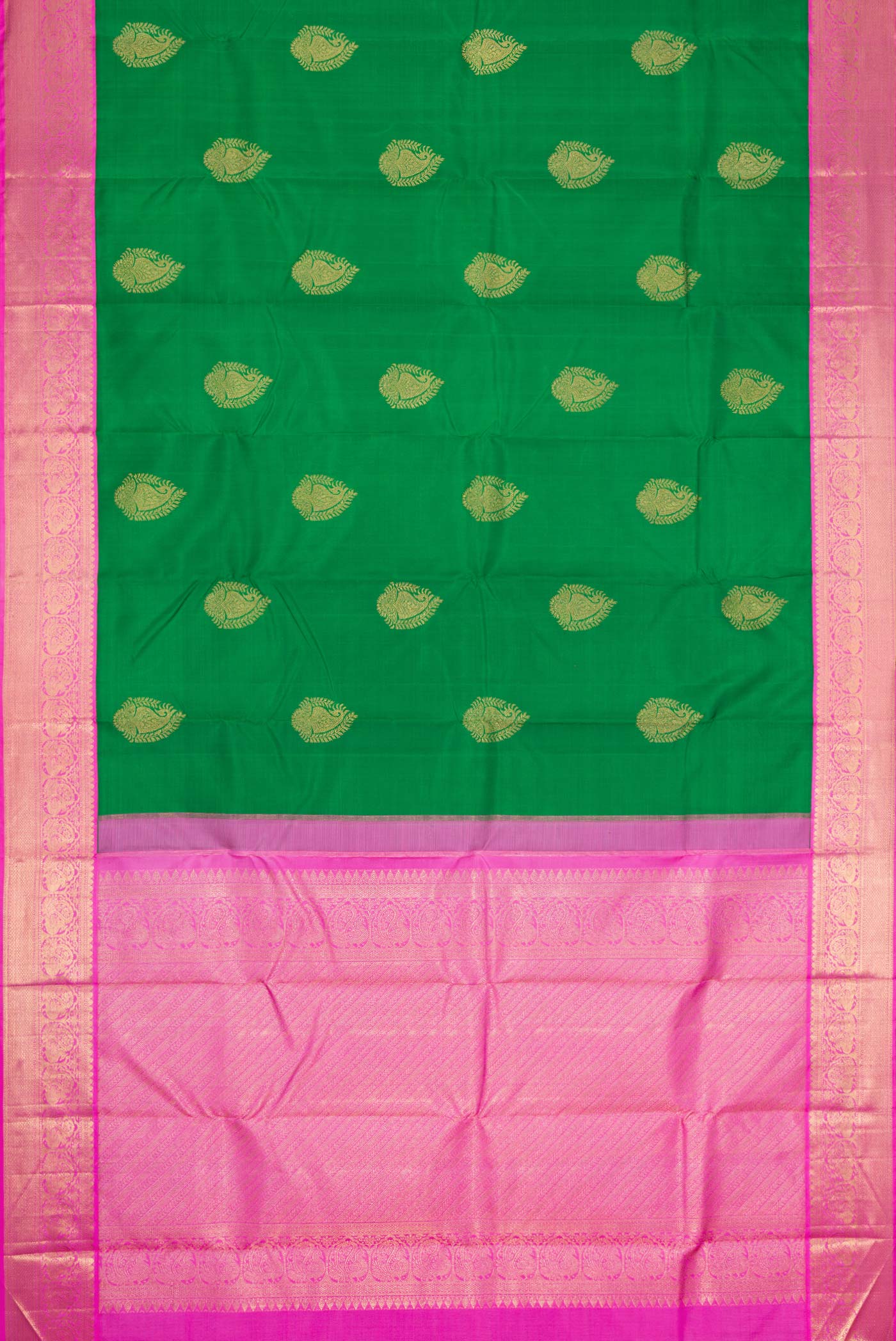 Pure Silk Pure Zari Green Dual Tone Kanchipuram Saree - Image 6